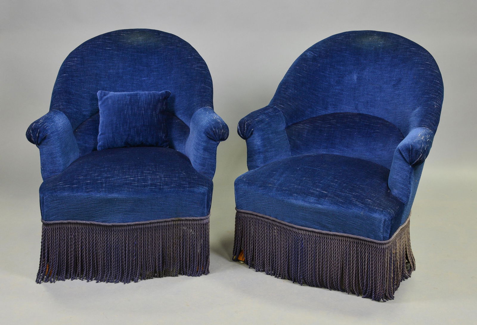 Pair of Blue Upholstered Slipper Arm Chairs (1 of 4)