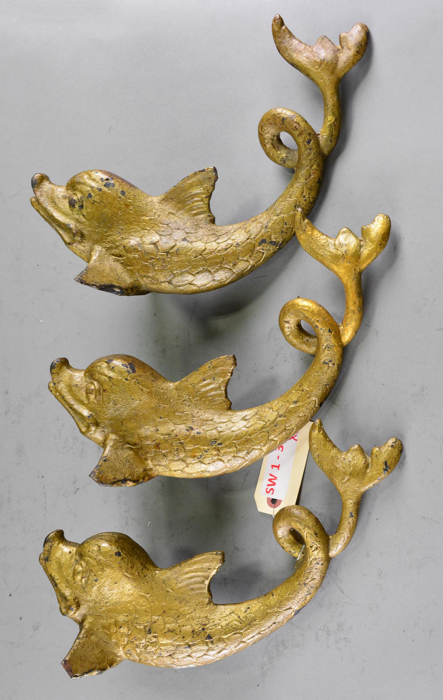 3 Gold Painted Iron Dolphin Wall Brackets / Figures (1 of 5)