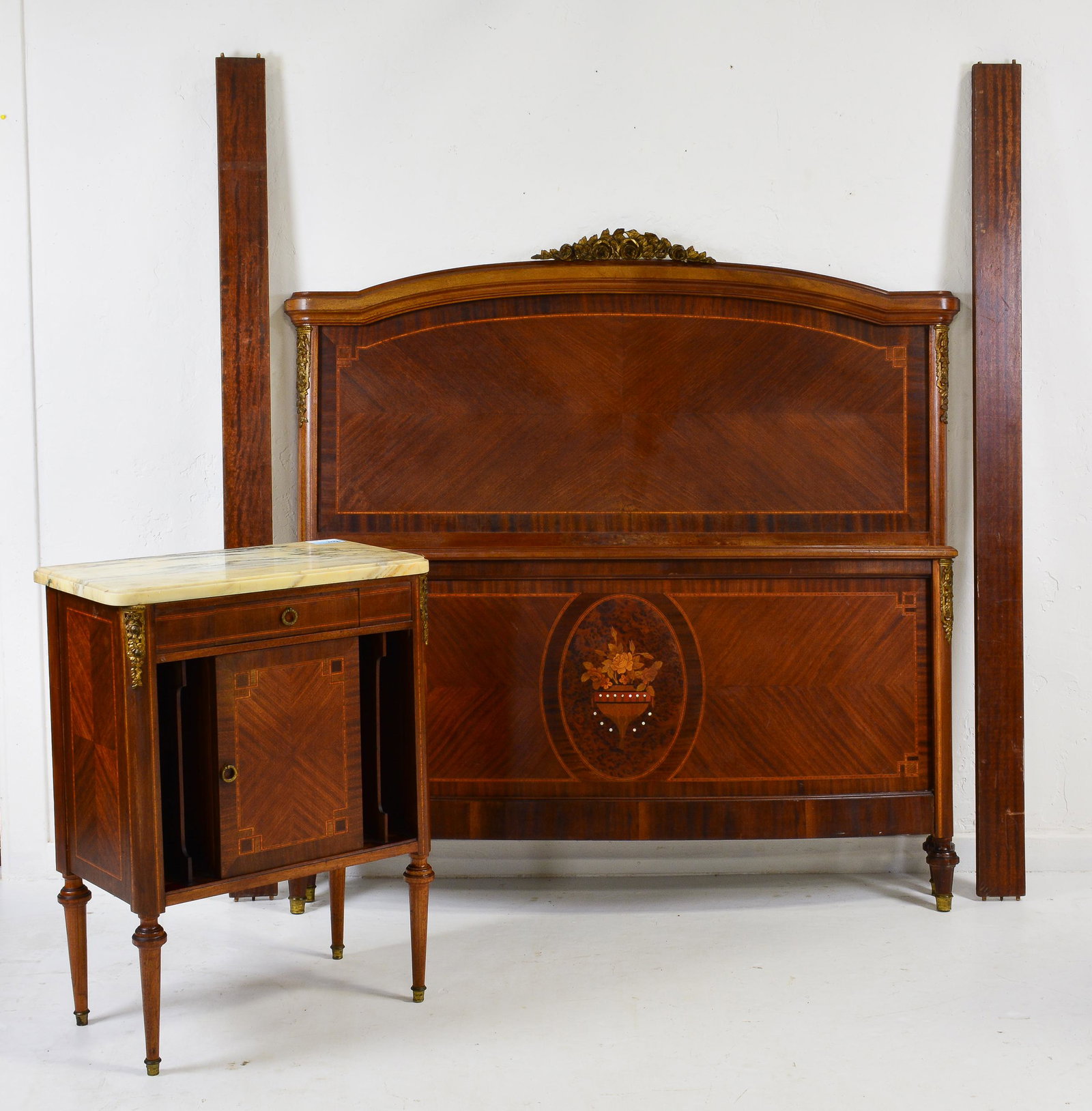 Louis XVI Style Mahogany Bed With Rails & Nightstand (1 of 4)
