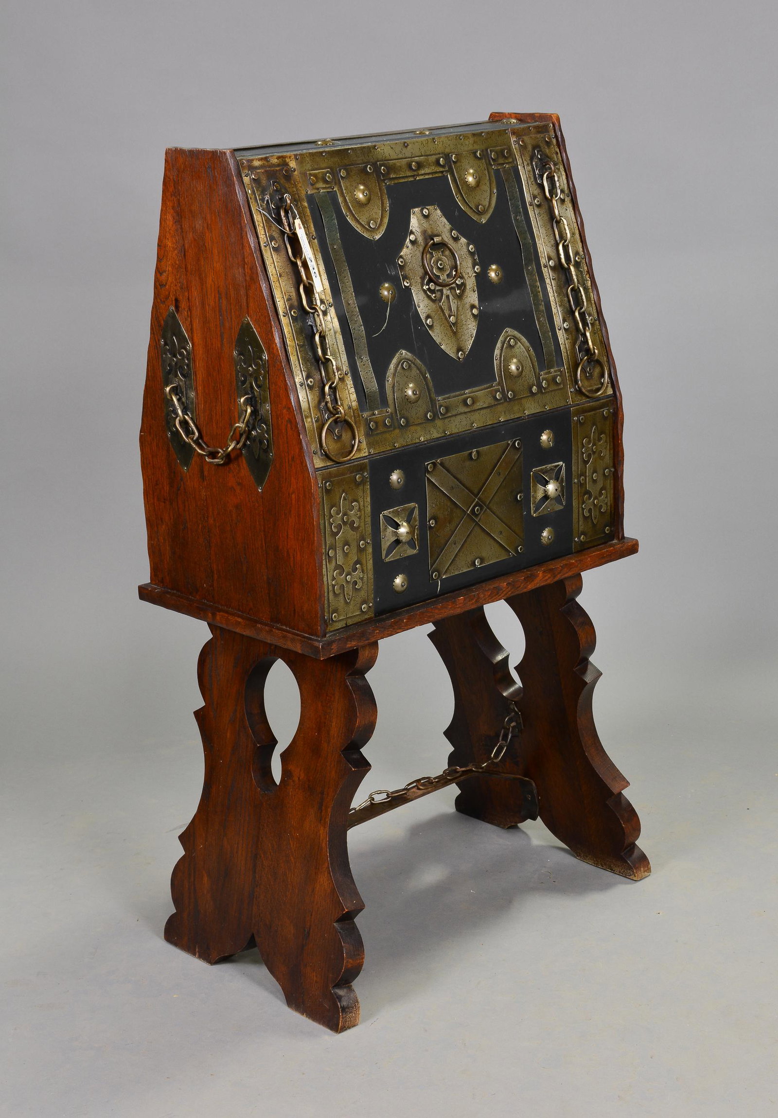 Spanish Style Oak Leather / Metal Bar Cupboard (1 of 3)