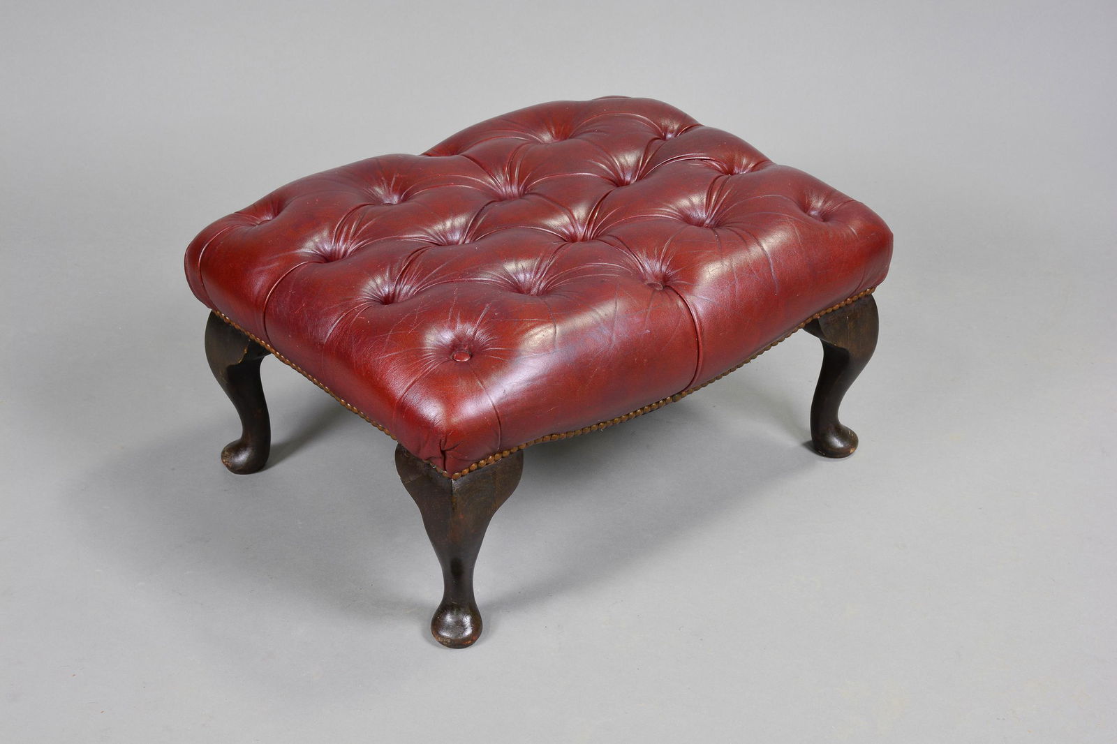 British Red Leather Chesterfield Stool / Ottoman #3 (1 of 2)