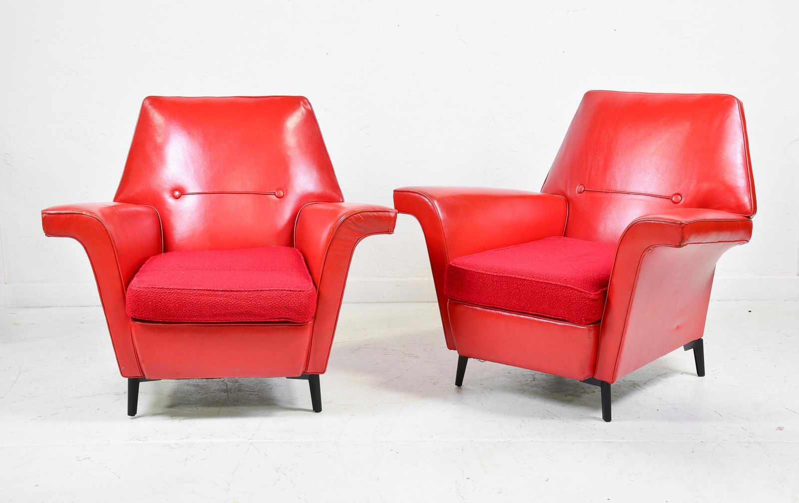 Pair of Vintage Red Vinyl Upholstered Arm Chairs (1 of 4)