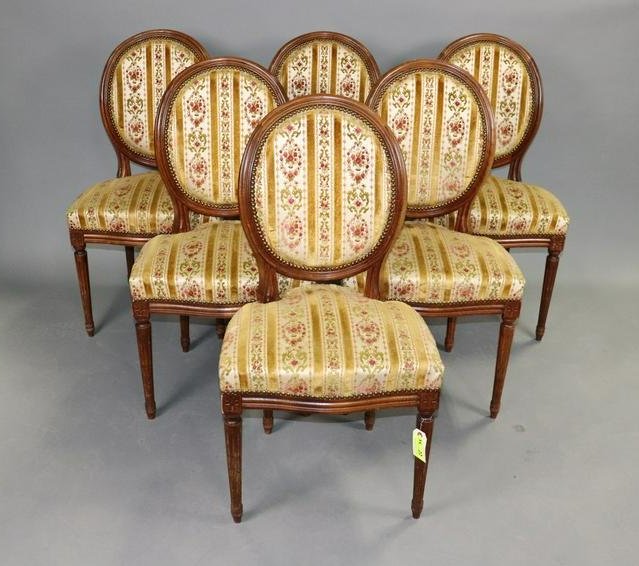 Set of 6 French Oval Louis XVI Style Dining Chairs: Set of 6 French Oval Louis XVI Style Dining Chairs - 37 in tall x 21 x 17