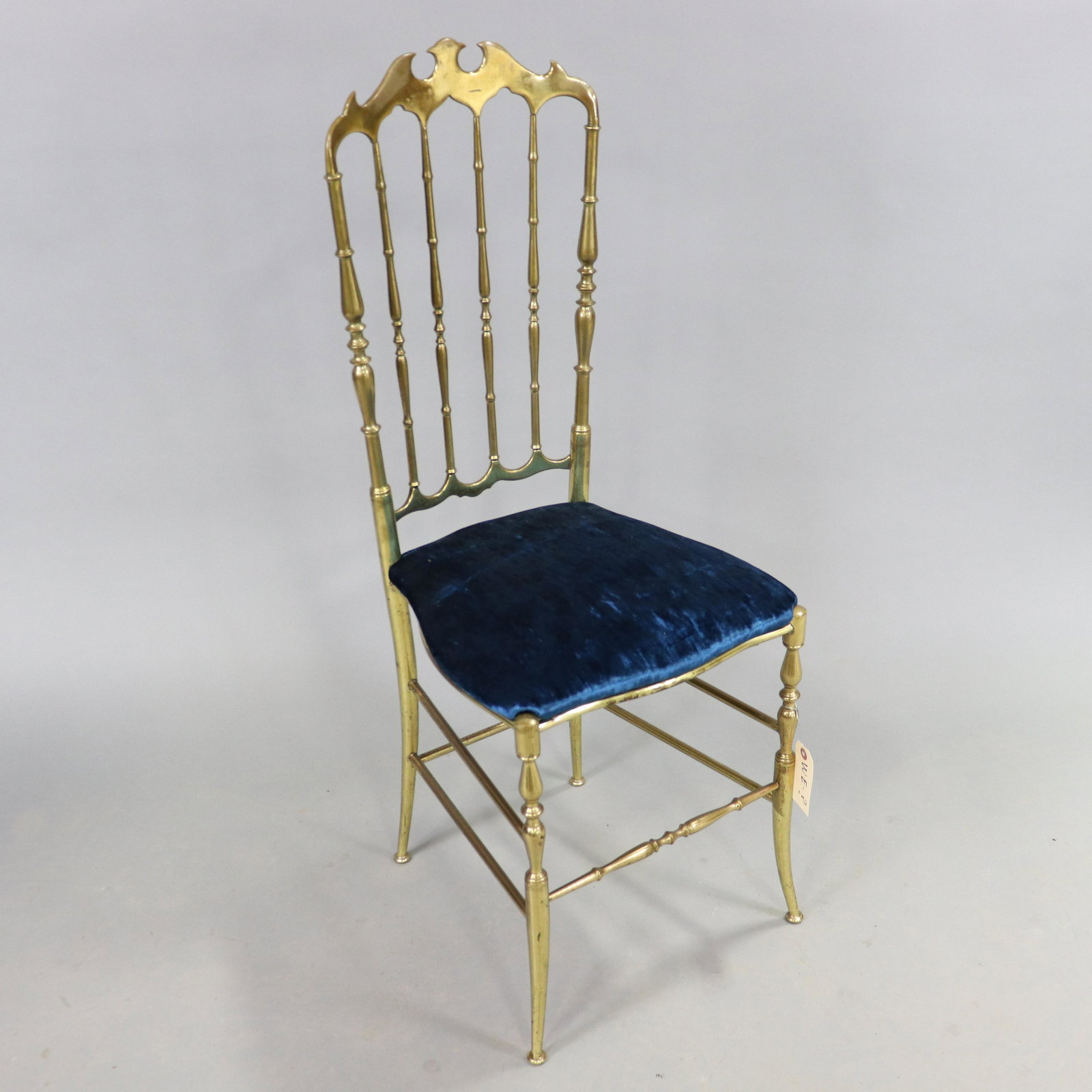 Brass Vanity Chair with Blue Velvet Seat (1 of 4)