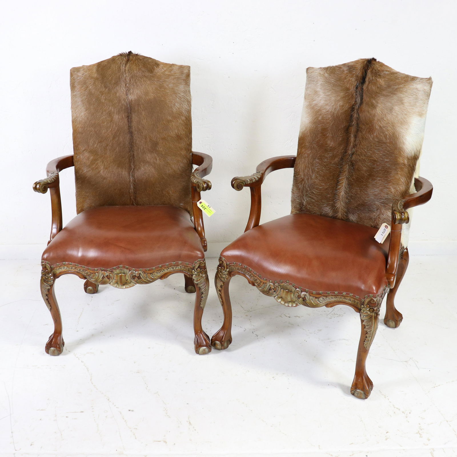 2 Hide / Leather Ball & Claw Foot Arm Chairs (1 of 6)