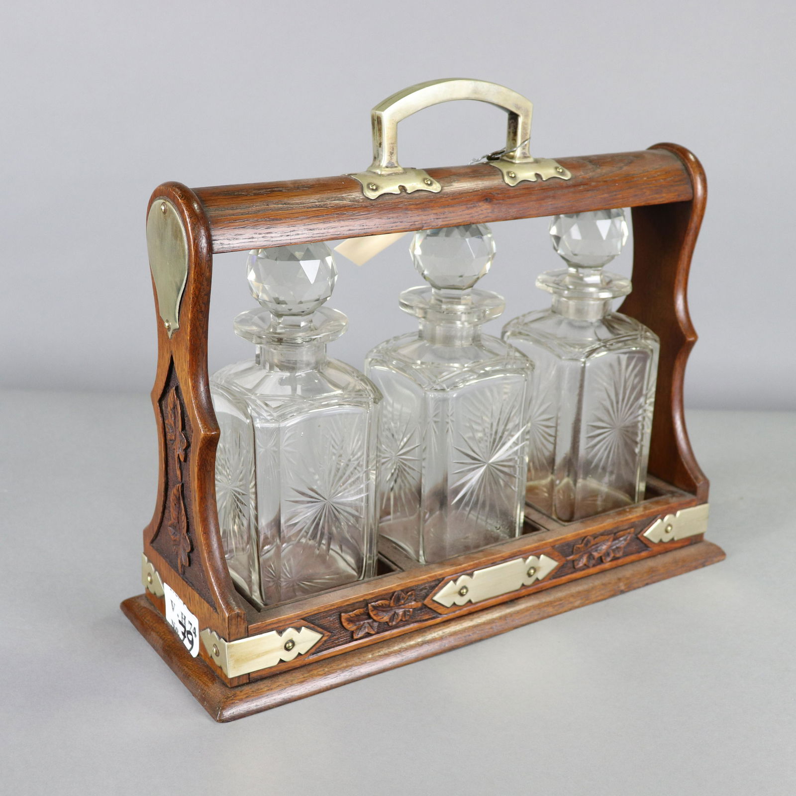 3 Bottle Tantalus / Decanter Drinks Set In Oak Case (1 of 4)