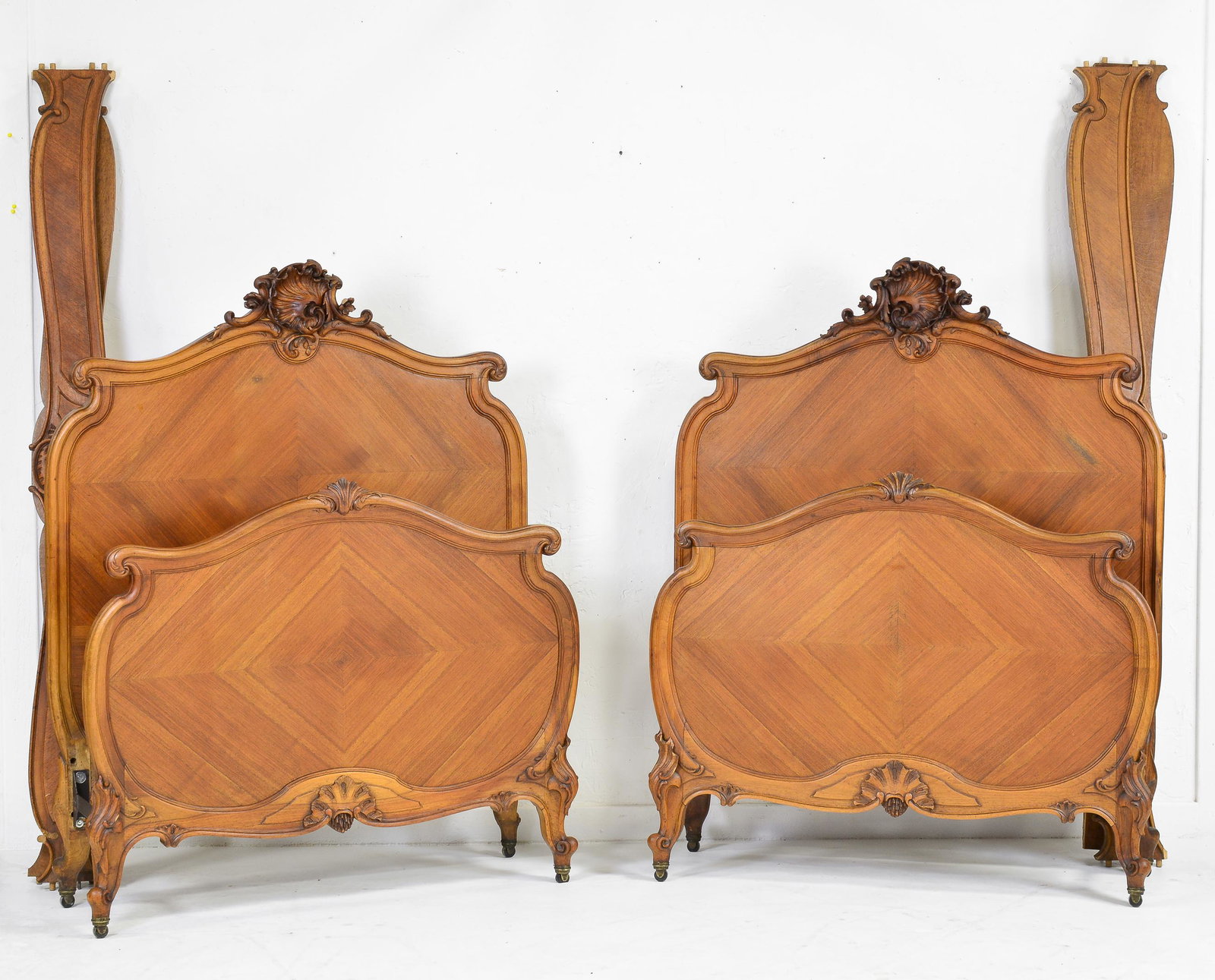 2 Antique Louis XV Style Walnut Beds c.1890  Grollimund (1 of 5)