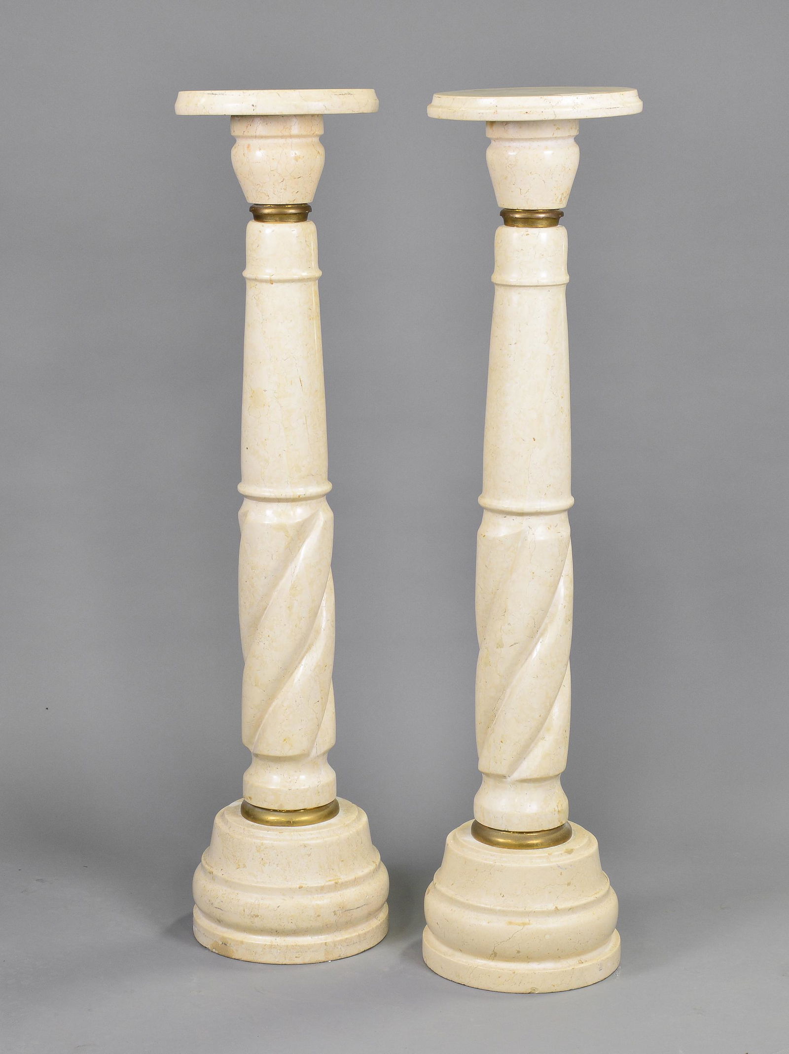 Pair of Continental Style Marble / Brass Pedestals (1 of 3)