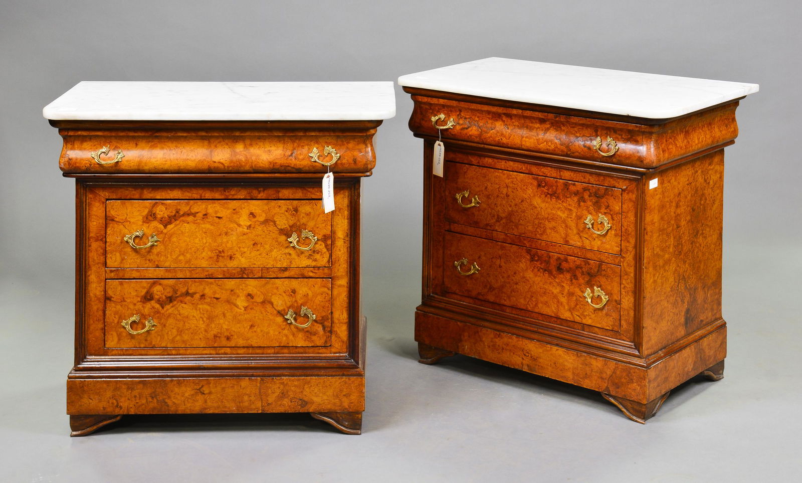New Item, 2 White Marble Top 3 Drawer Chests (1 of 4)