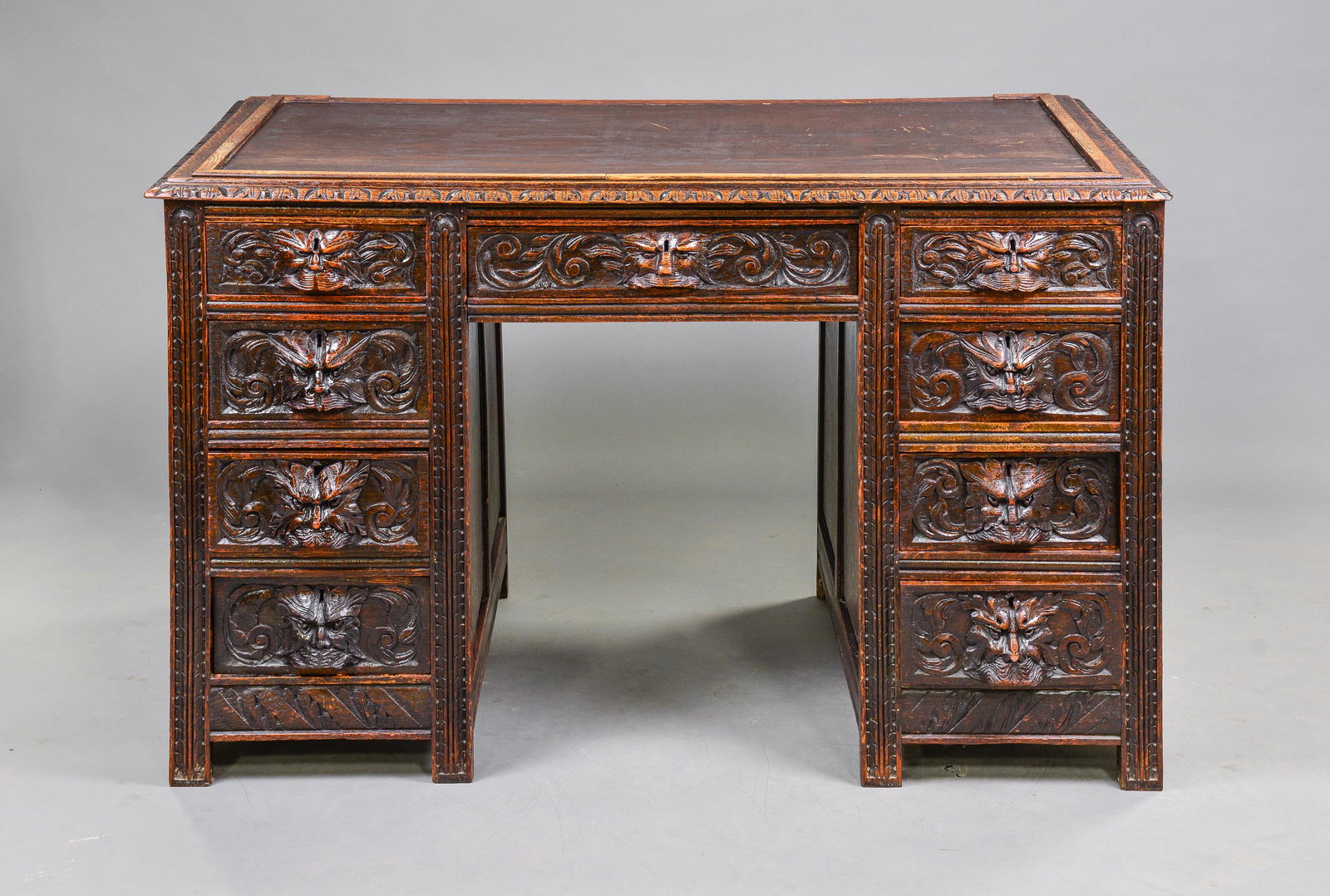 British Carved Oak Lion Mask Desk (1 of 6)