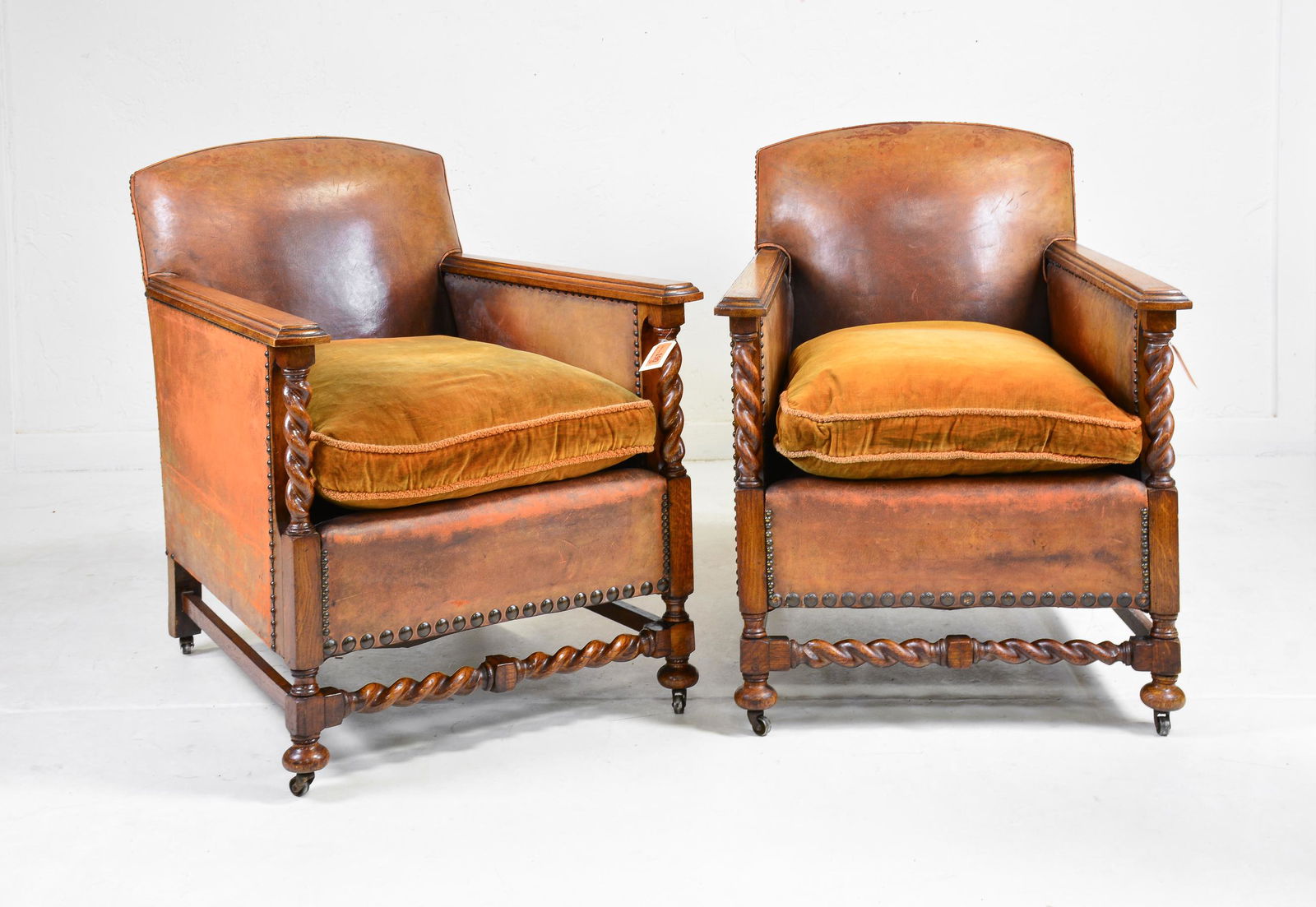 Pair Of British Leather Barley Twist Arm Chairs (1 of 3)