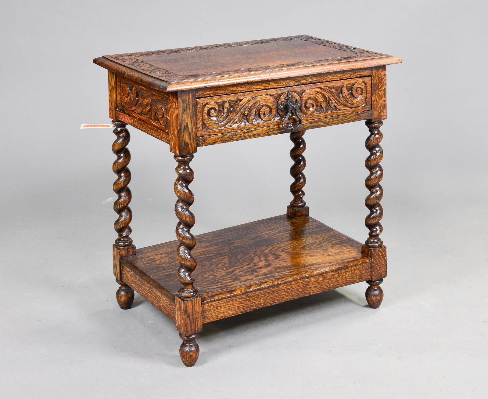 British Carved Oak Barley Twist Single Drawer Table (1 of 3)
