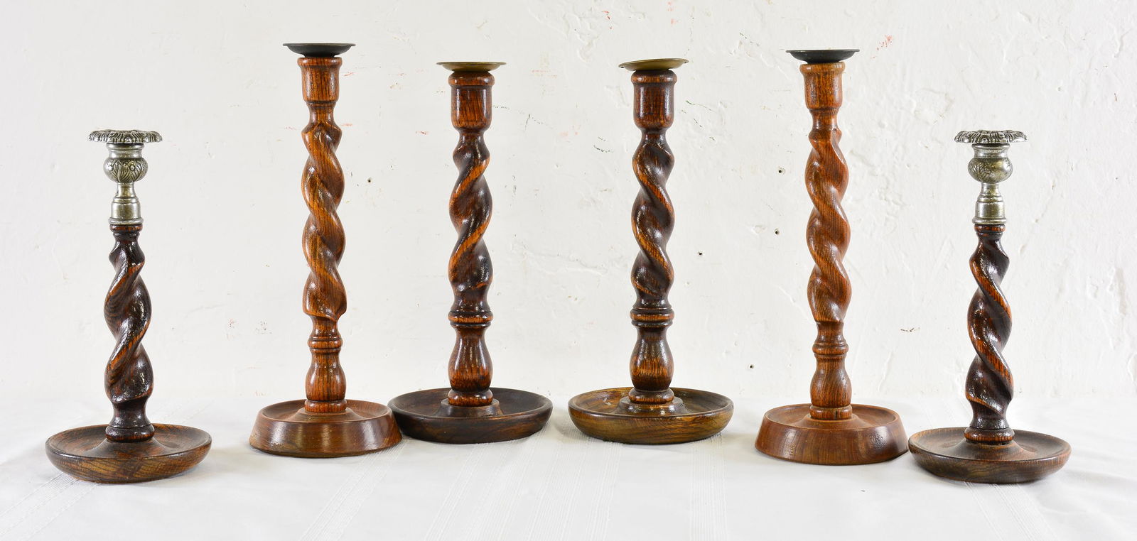 3 pair of Barley Twist Oak Candlesticks (1 of 3)