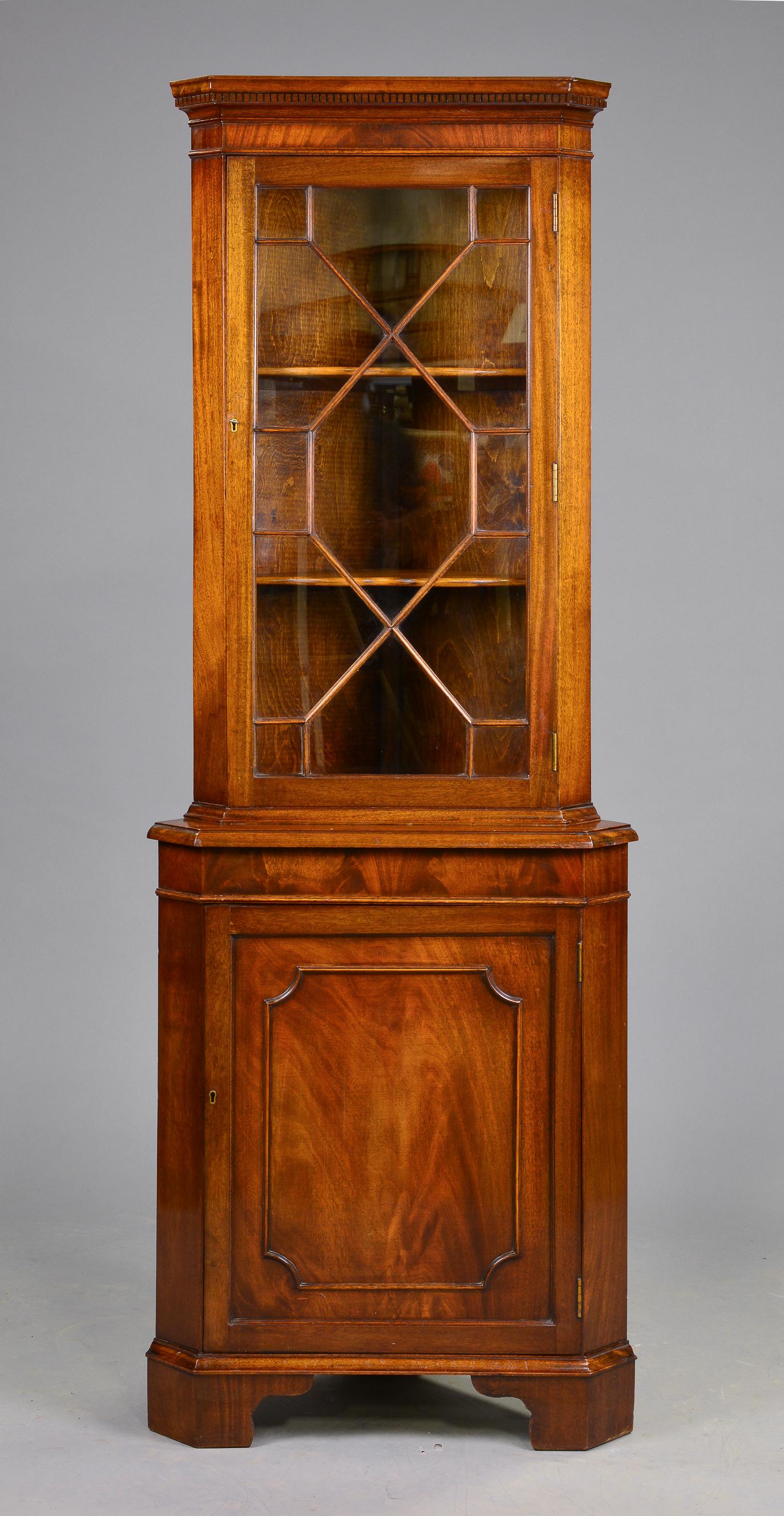 British Mahogany Corner Cabinet: British Mahogany Corner Cabinet - 73 in tall x 27 x 17