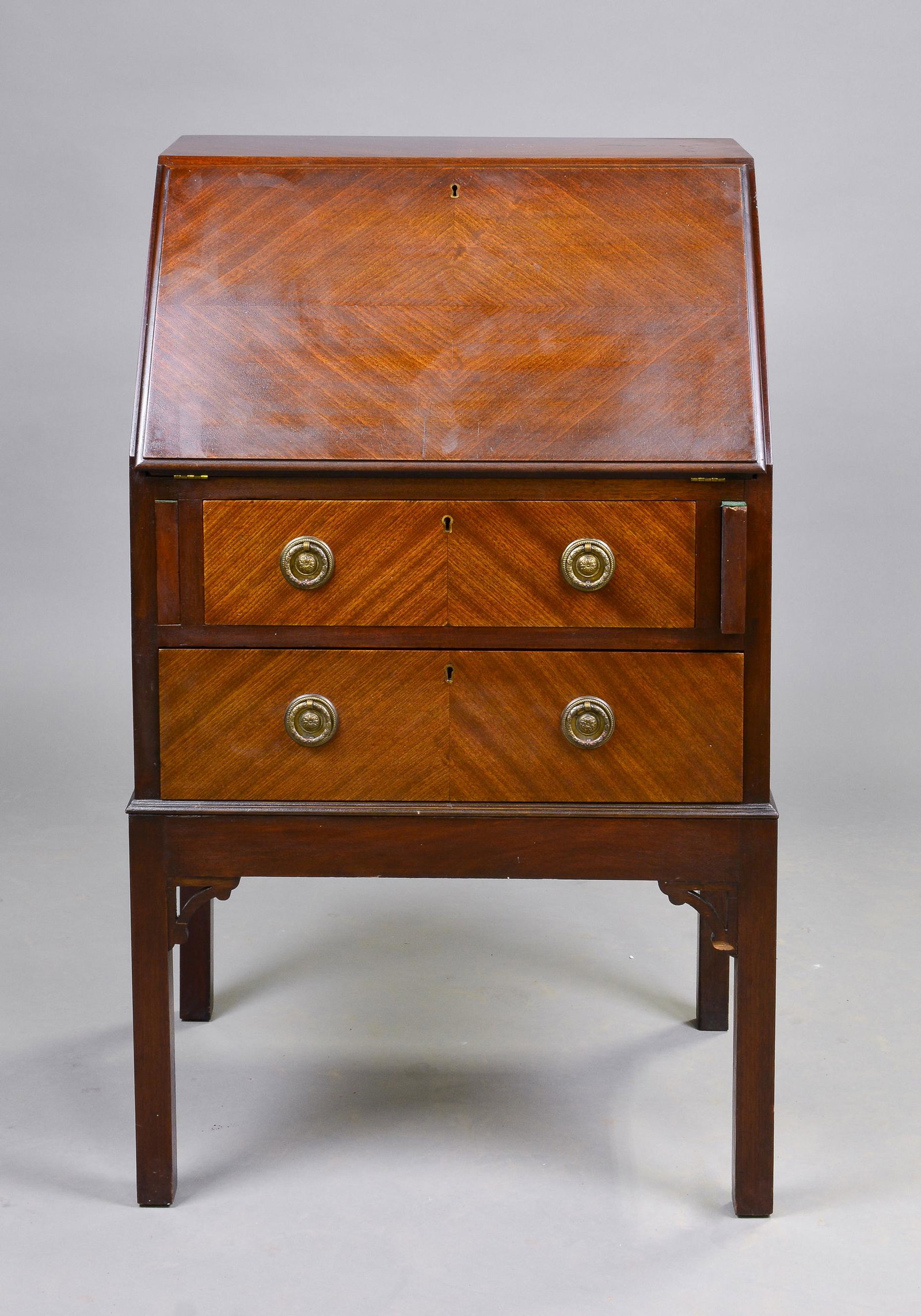 British 2 Drawer Small Bureau / Drop Front Desk (1 of 6)