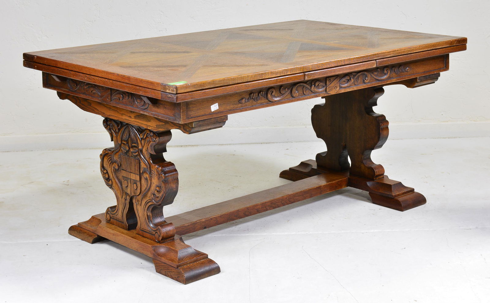 Tudor Style Carved Oak Draw Leaf Table (1 of 7)