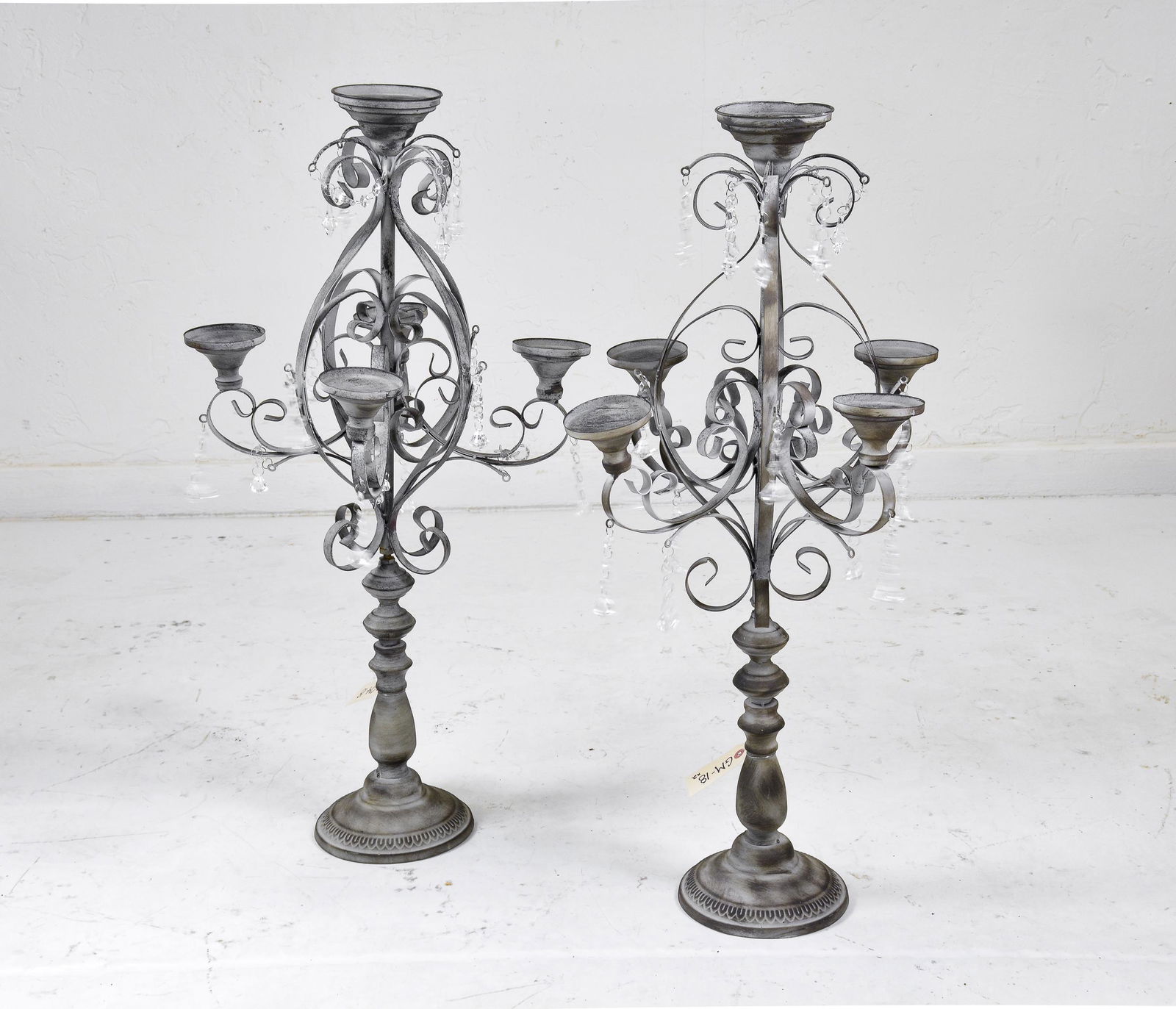 Pair of Grey Painted Metal Candelabras (1 of 3)