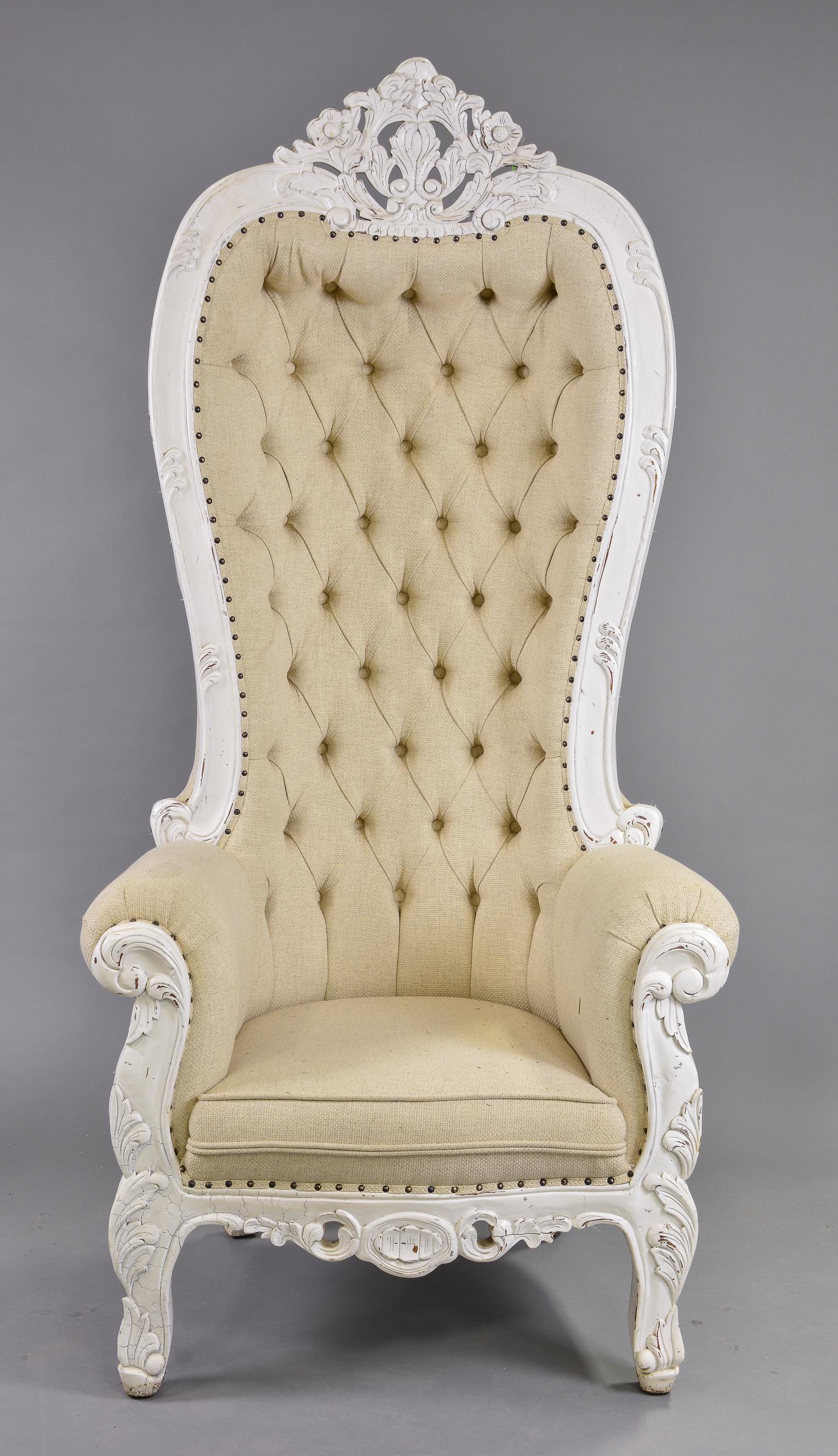 New Item, French Style Painted Queen Chair: New Item, French Style Painted Queen Chair - 77 in tall x 36 x 30