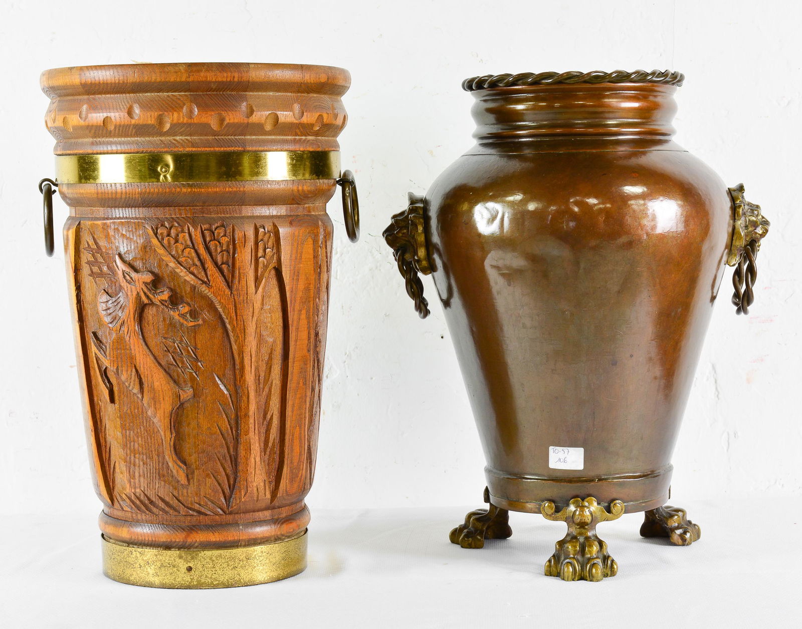 Carved Oak Stick Stand & Copper Stick Stand (1 of 5)