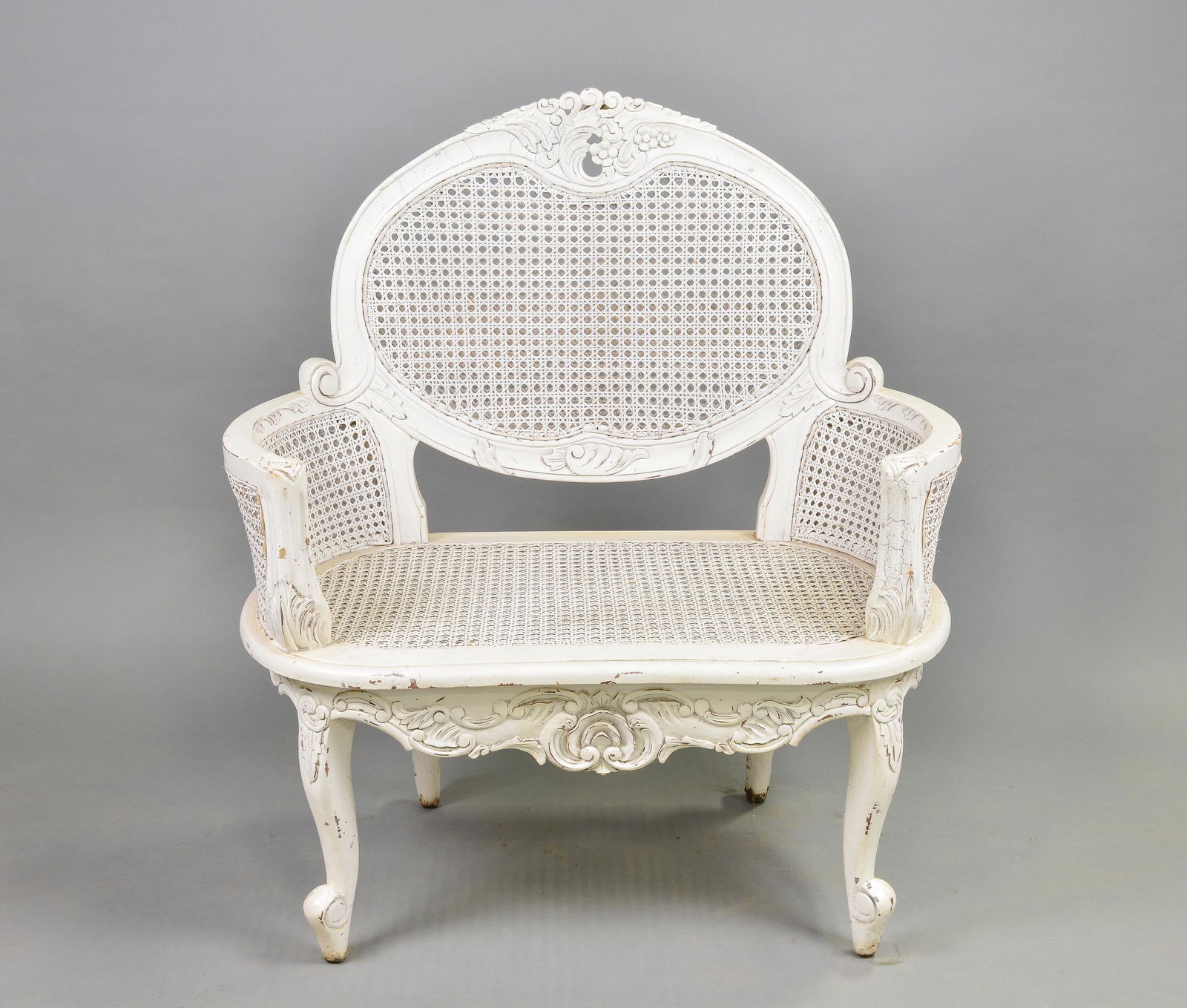 French Style Painted Caned Bench (1 of 4)