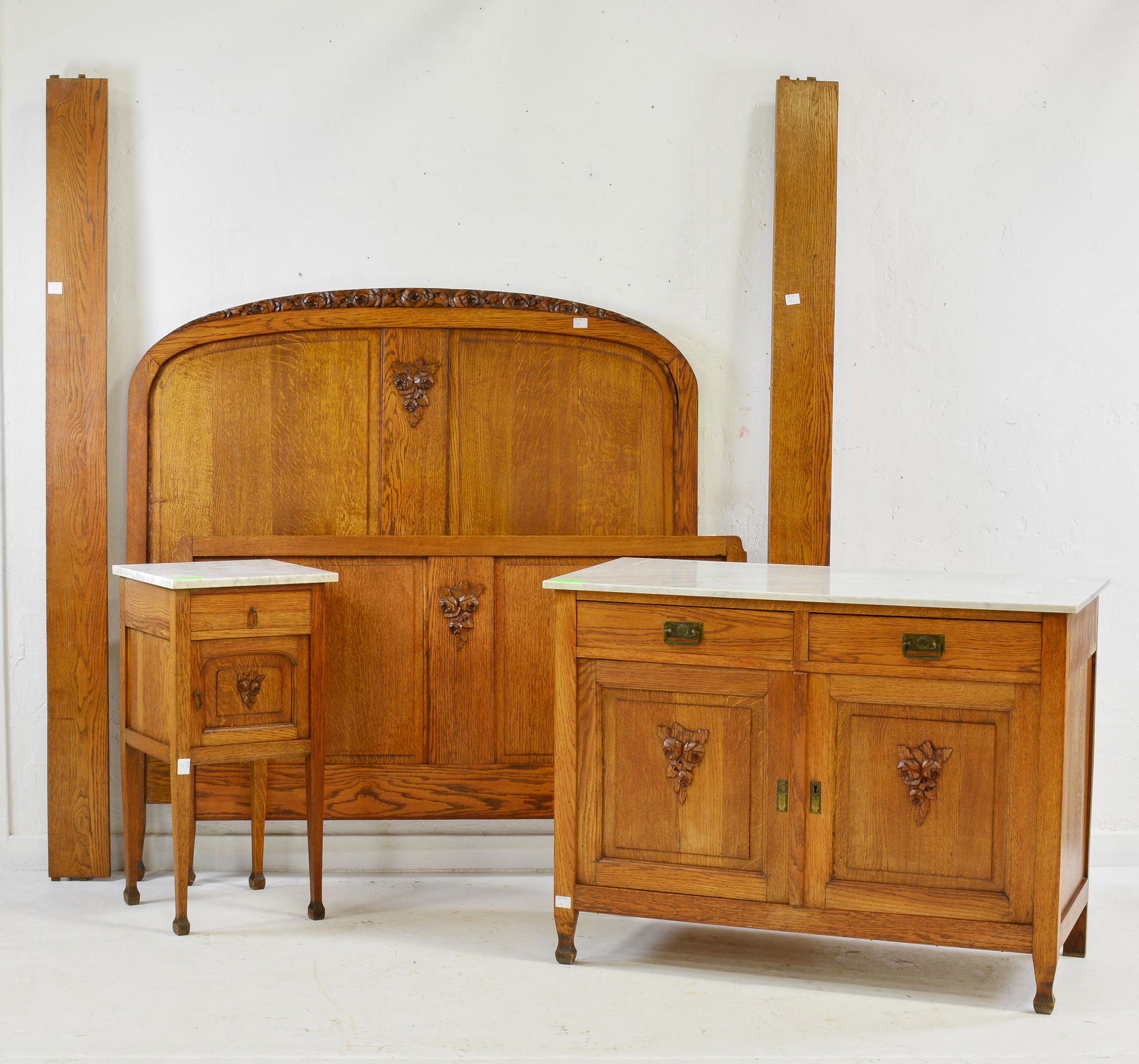 European Carved Oak 3 Piece Bedroom Set (1 of 8)