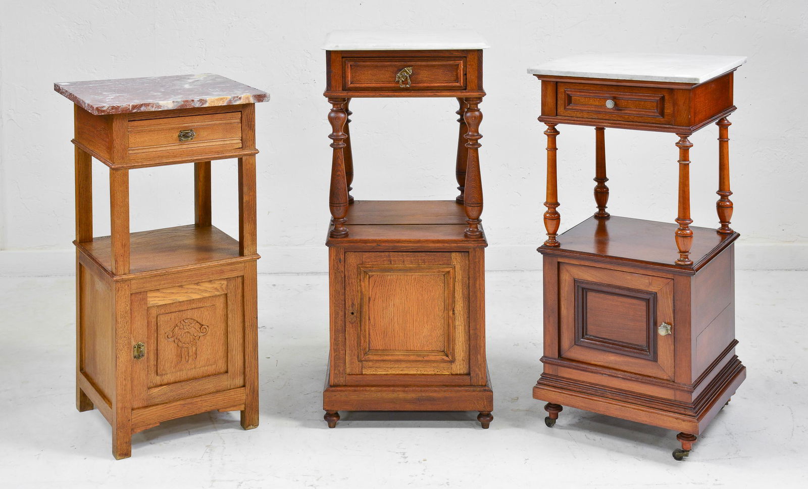 3 French Marble Top Nightstands / End Tables (1 of 6)