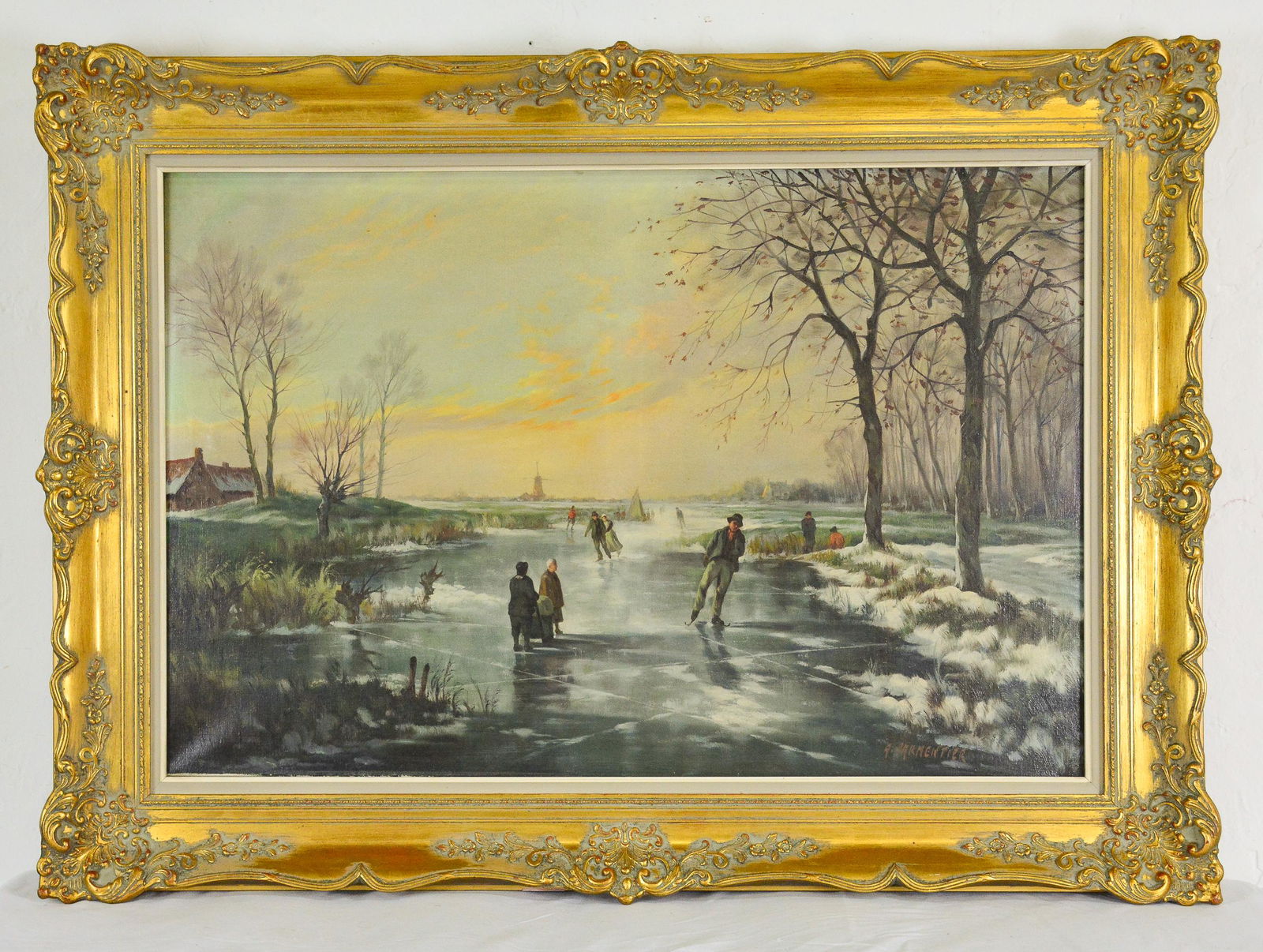 Gold Gilt Framed Oil on Canvas - Winter Scene (1 of 4)