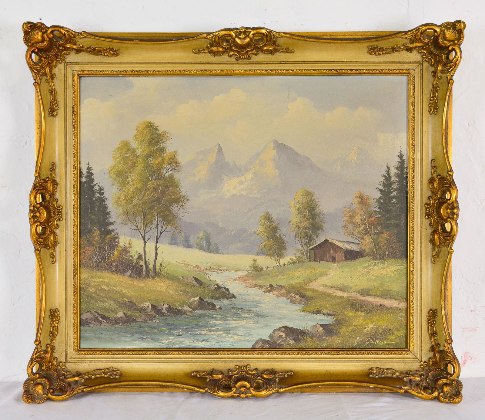 Gold Gilt Framed Oil on Canvas - Mountain Landscape (1 of 3)