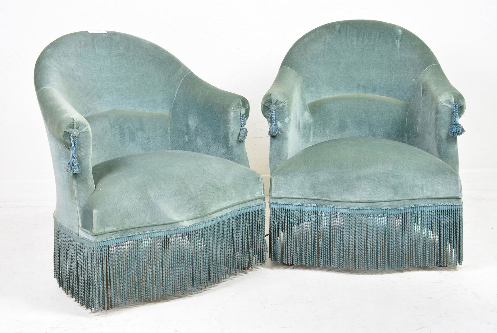 Pair Blue Upholstered Slipper Chairs (1 of 3)