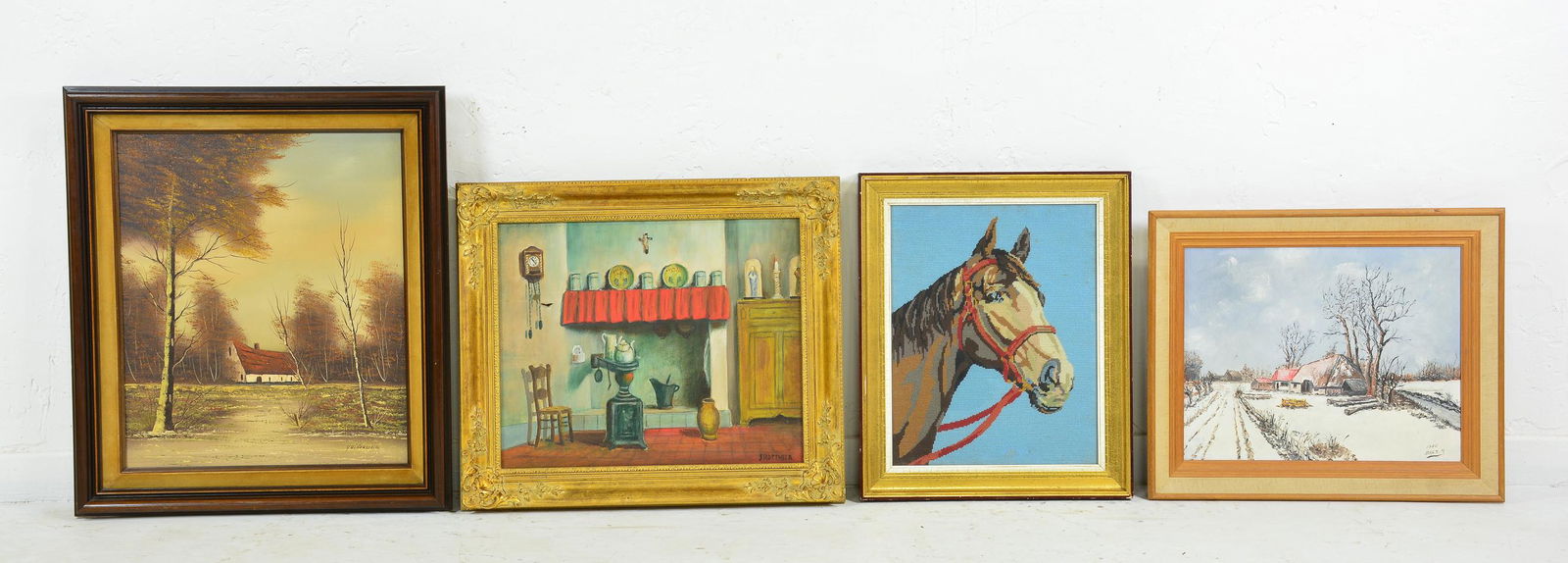 4pcs - 2 Oil on Canvas Landscapes, Still Life, Horse (1 of 5)