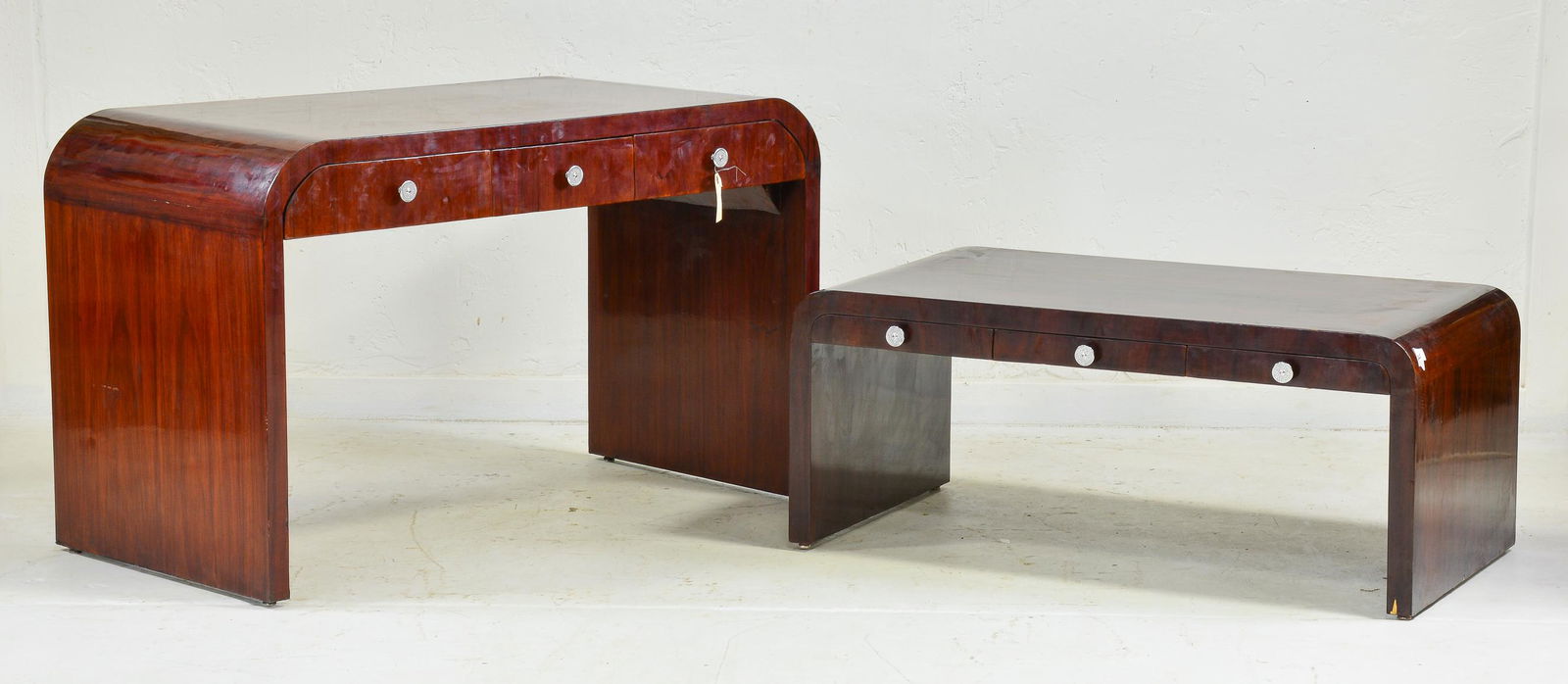Art Deco Style Writing Table & Coffee Table: New Item, Art Deco Style 3 Drawer Writing Table & Coffee Table - Writing Table is 29 in tall x 48 x 24, Coffee Table is 18 in tall x 43 x 26