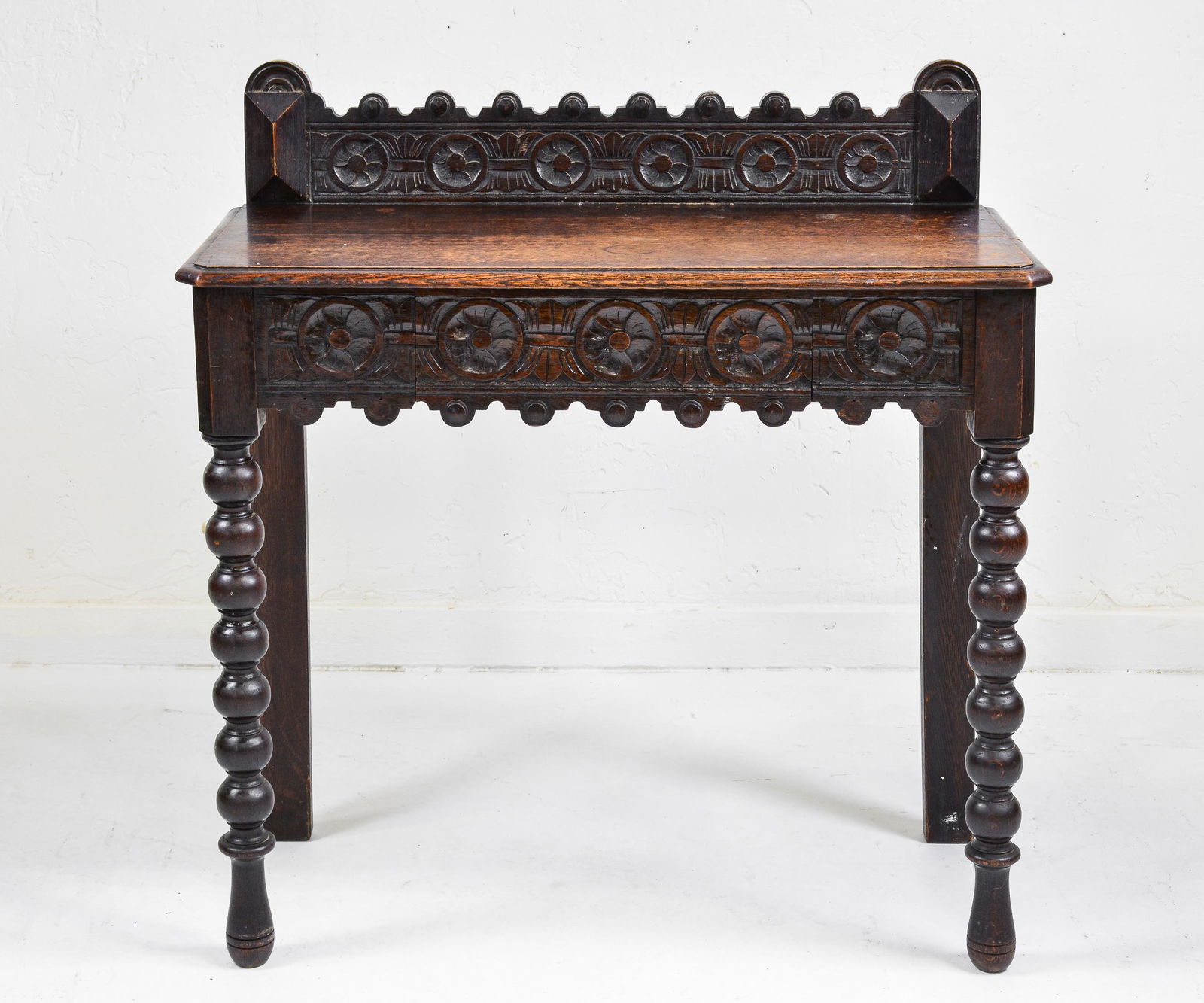 Carved Oak Bobbin Leg Hall Table / Sofa Table (1 of 6)
