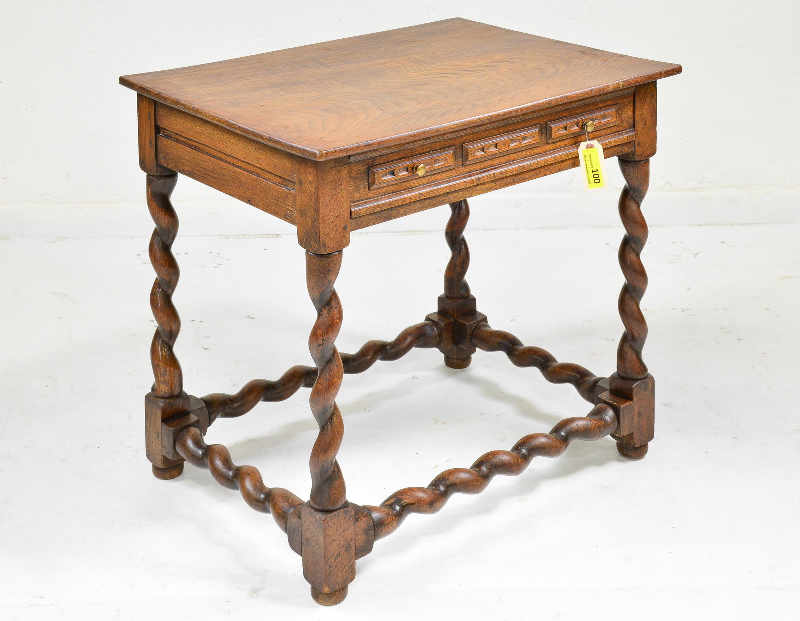 British Oak Barley Twist Single Drawer Hall Table (1 of 3)