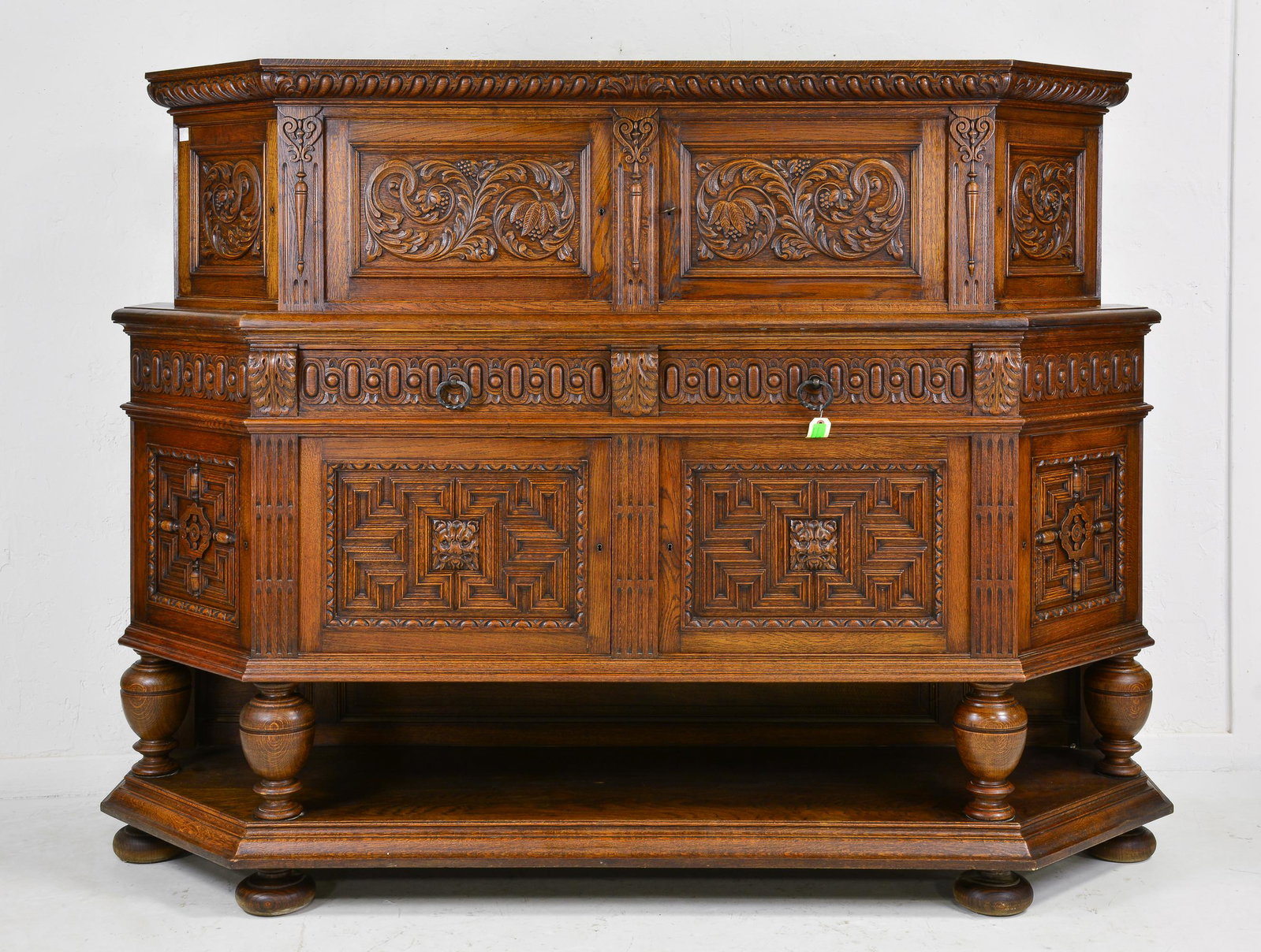 Tudor Style Large Carved Oak Court Cupboard: Tudor Style Large Carved Oak Court Cupboard - 65 in tall x 87 x 25