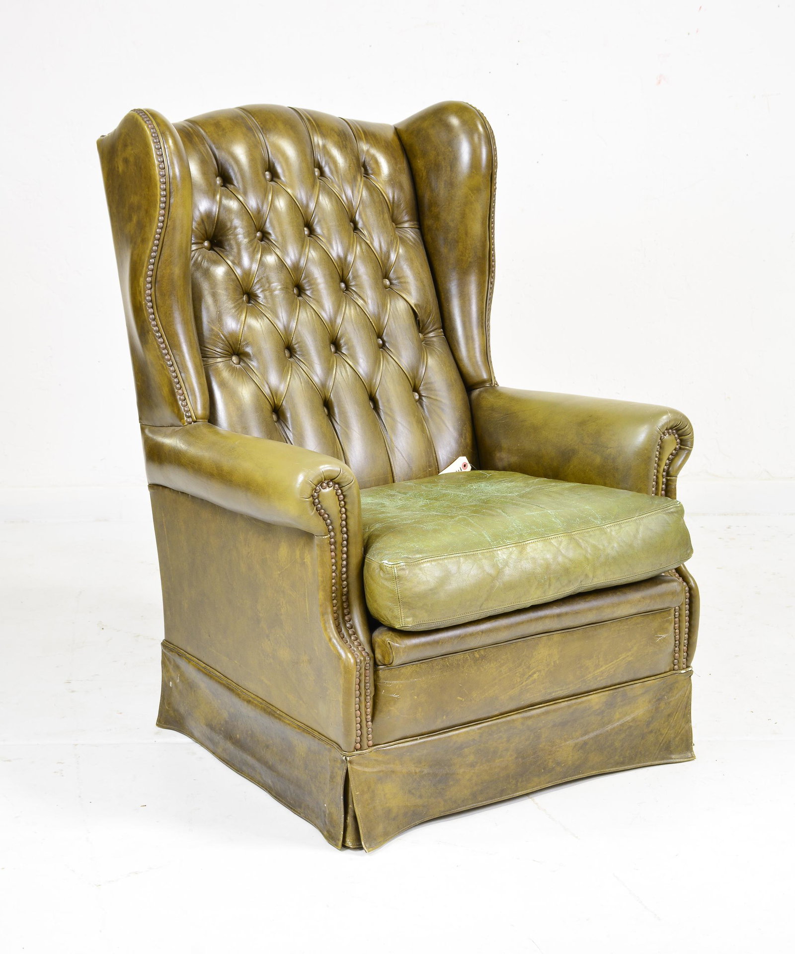 English Green Leather Button Tufted Back Arm Chair (1 of 4)
