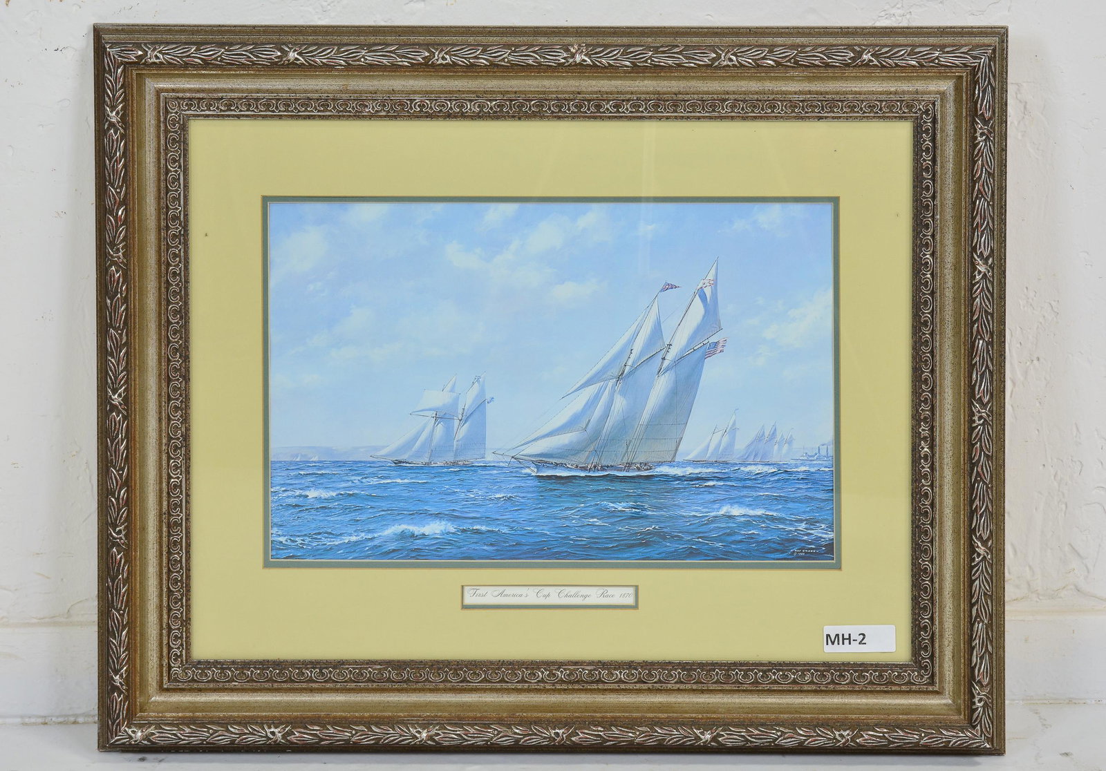 Framed Sail Boat Art - "First Americas Cup Challenge": Framed Sail Boat Art - "First Americas Cup Challenge Race" - 27 in tall x 34 x 3