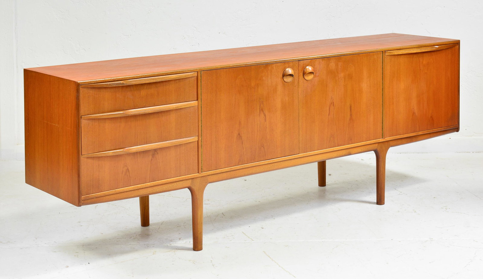 Mid Century Sideboard - McIntosh - "Dunfermline": This Danish Modern Style Teak Credenza / Cocktail Sideboard with folded handles & pull out tray is made by Scottish Mid Century Modern Furniture Maker McIntosh. , This is the "Dunfermline" Model. 30 i