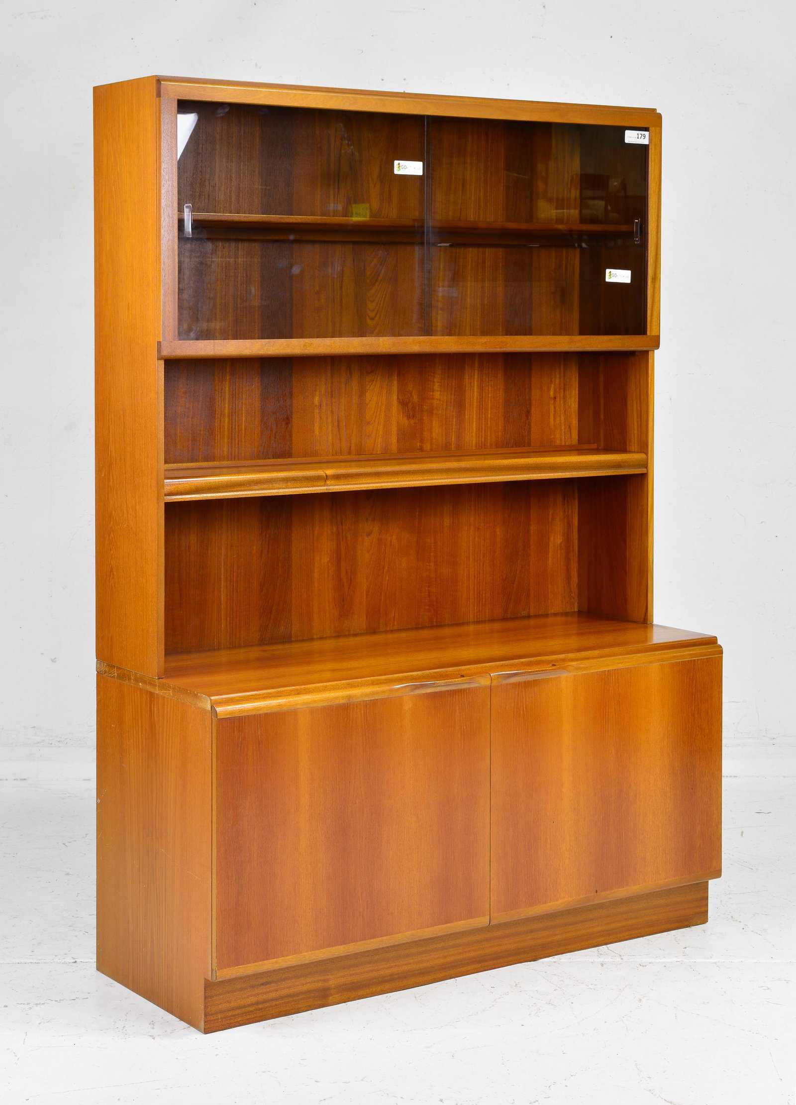 Tall Mid Century Bookcase with Sliding Glass Doors: Danish Modern Style Tall Cabinet with Sliding Glass Doors - 67 in tall x 47 x 18