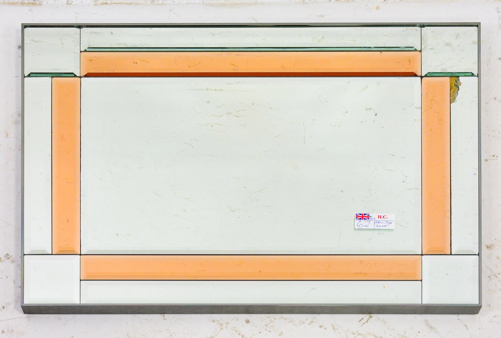 Mid Century Modern Beveled Mirror With Peach Glass (1 of 2)