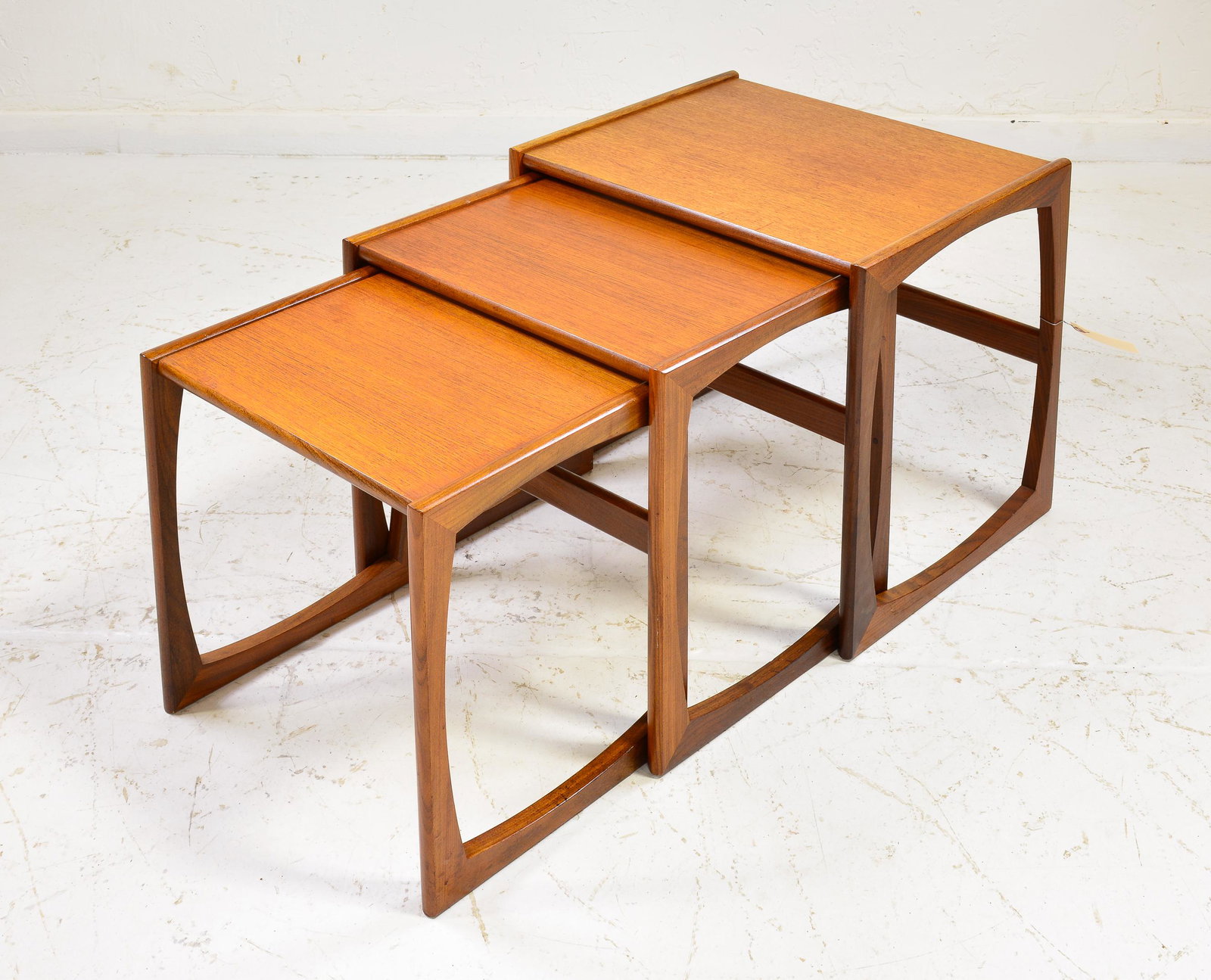 Mid Century Modern Quadrille Nest of 3 Tables: Danish Modern Teak Quadrille Nest of 3 Tables - 20 in tall x 22 x 18