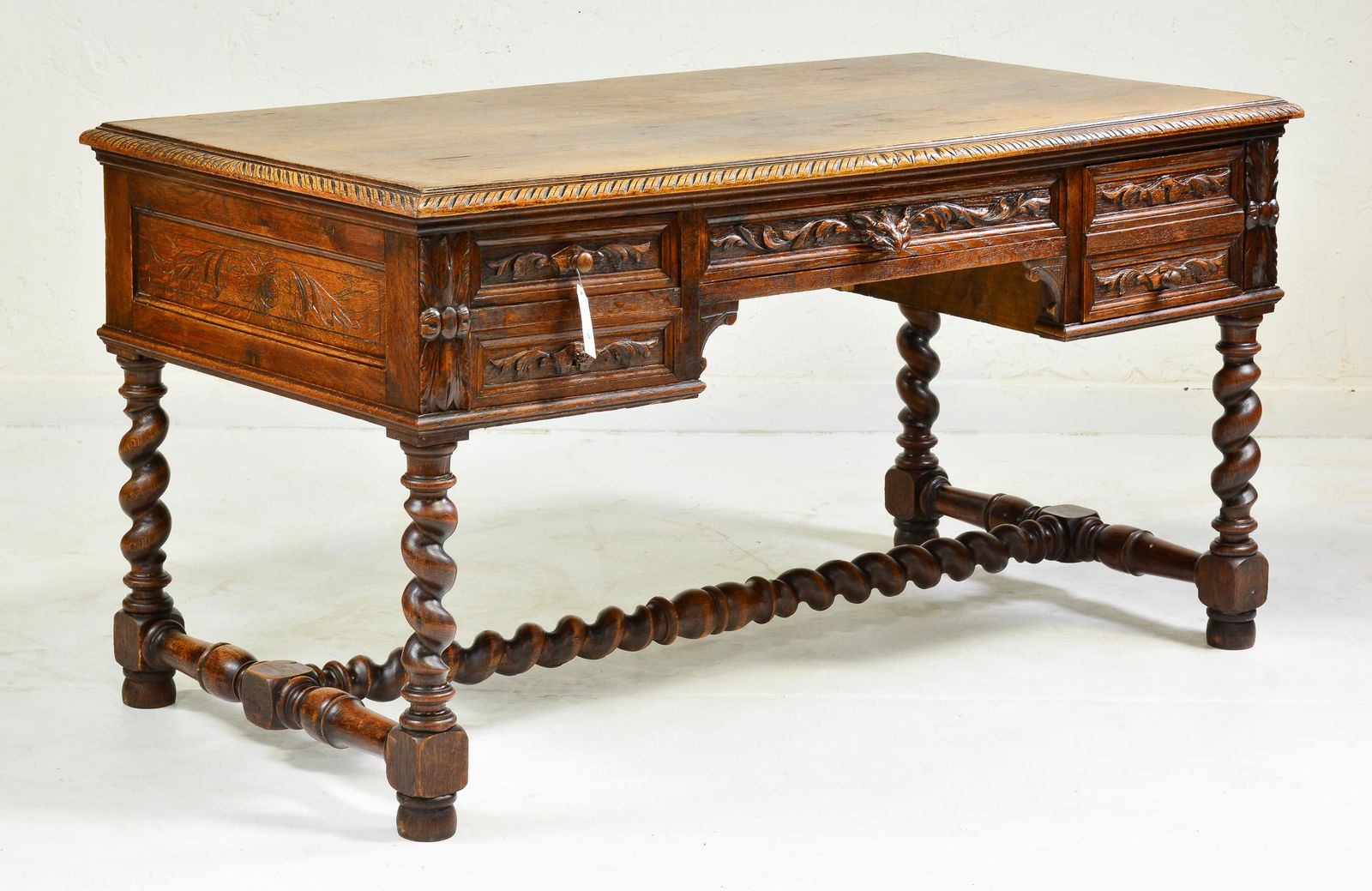 Louis XIII Style Barley Twist Carved Oak Desk (1 of 5)