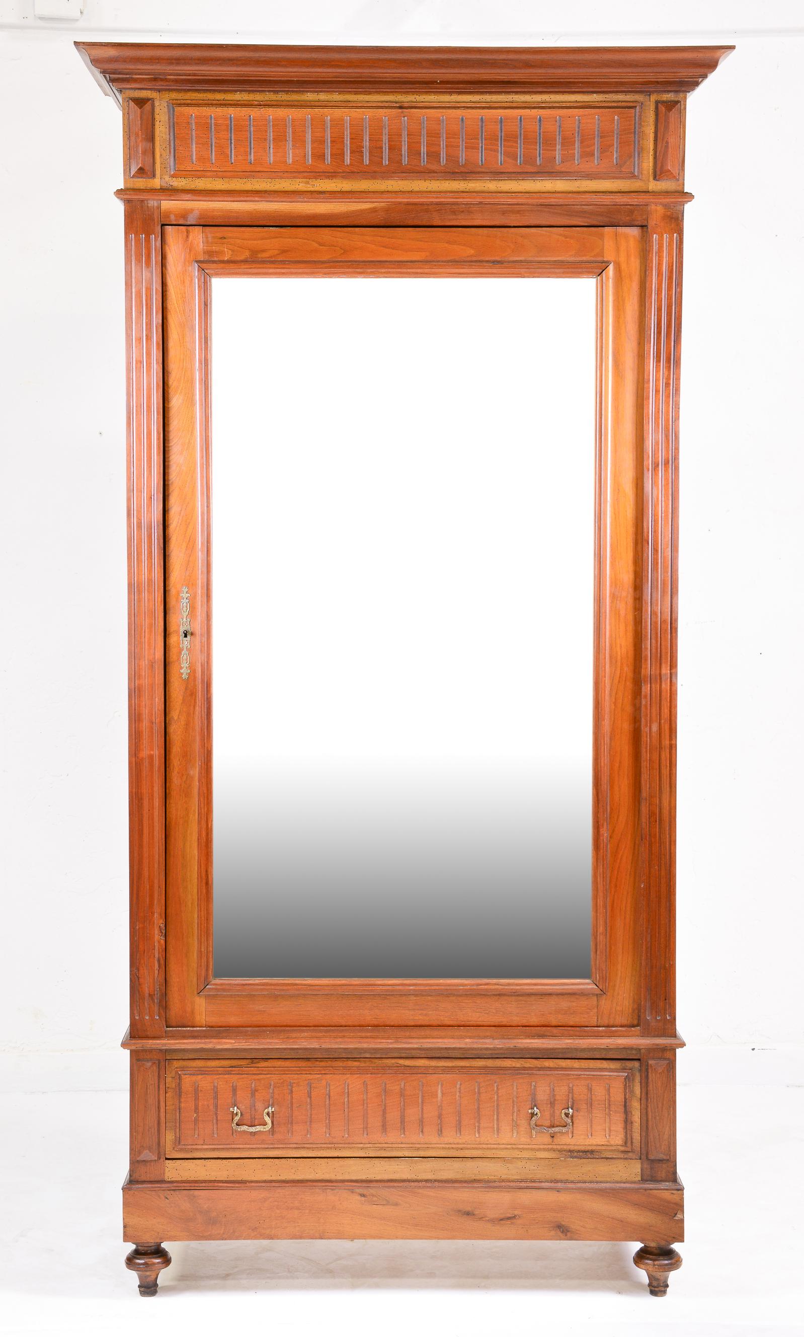 Louis XVI Style Walnut Mirror Door Robe #2 (1 of 8)