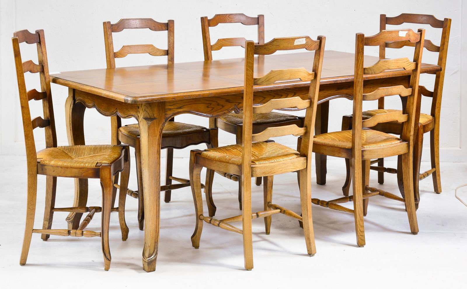 Louis XV Style Oak Farm Table & 6 Rush Seat Chairs (1 of 4)