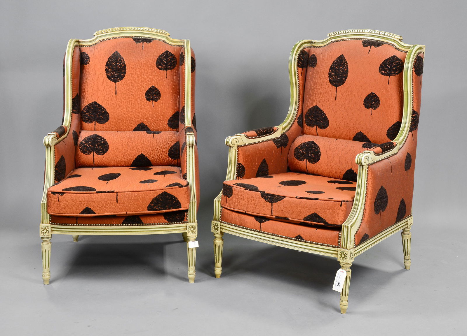 Louis XVI Style Large Painted Wing Back Arm Chairs (1 of 4)