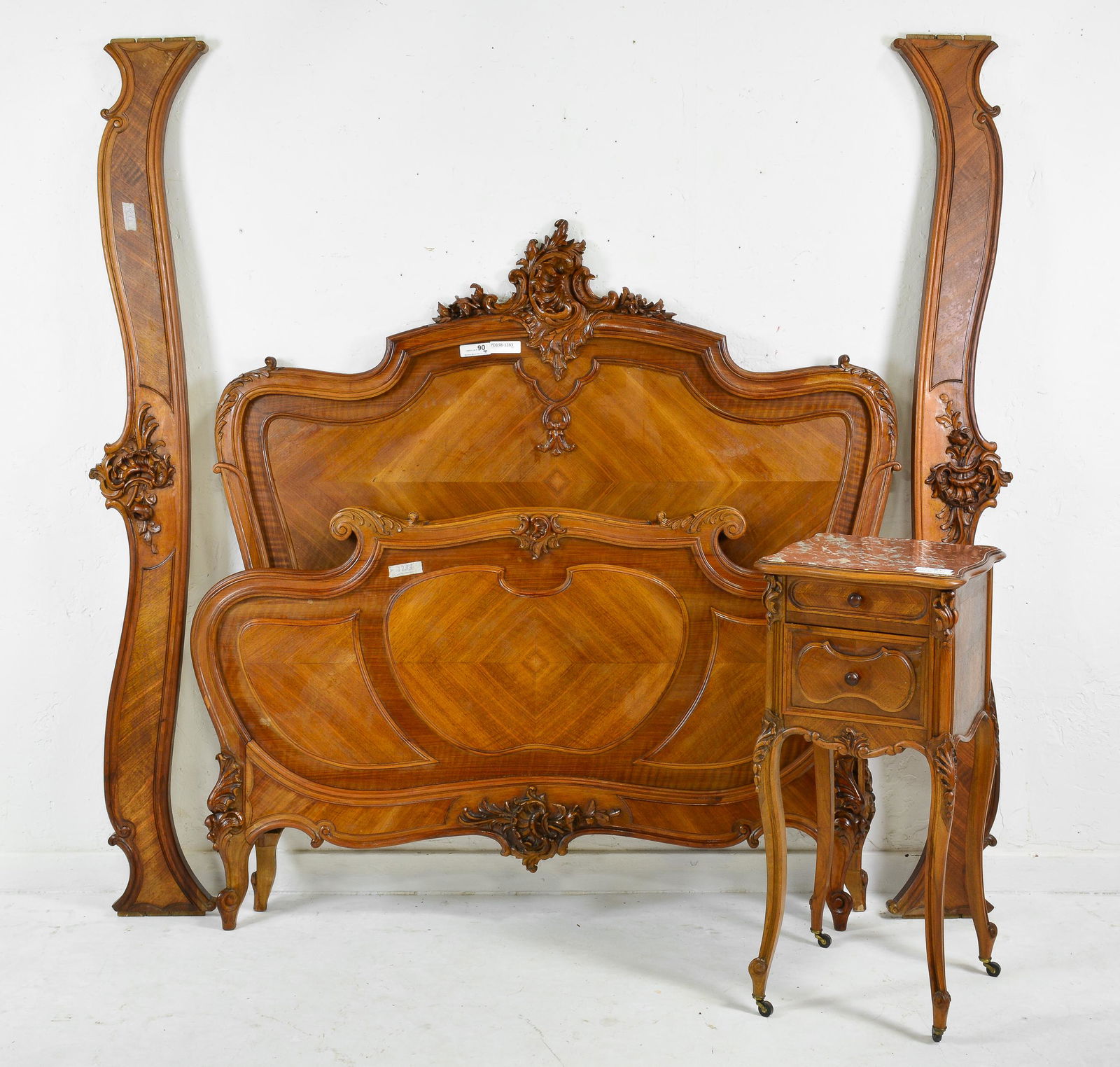 Louis XV Style Walnut Bed With Rails & Nightstand (1 of 5)