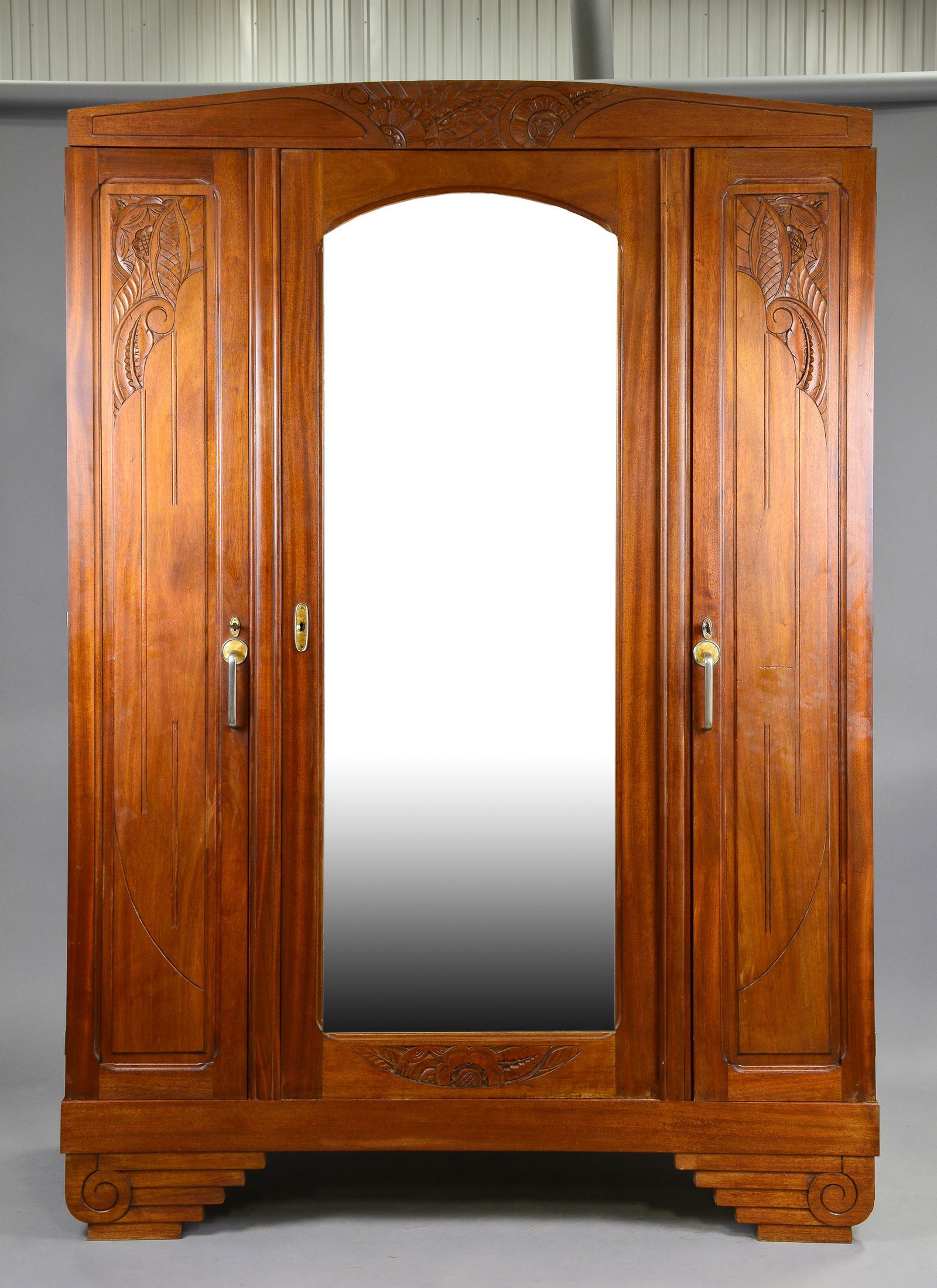 French Deco Style Mahogany 3 Door Robe (1 of 6)