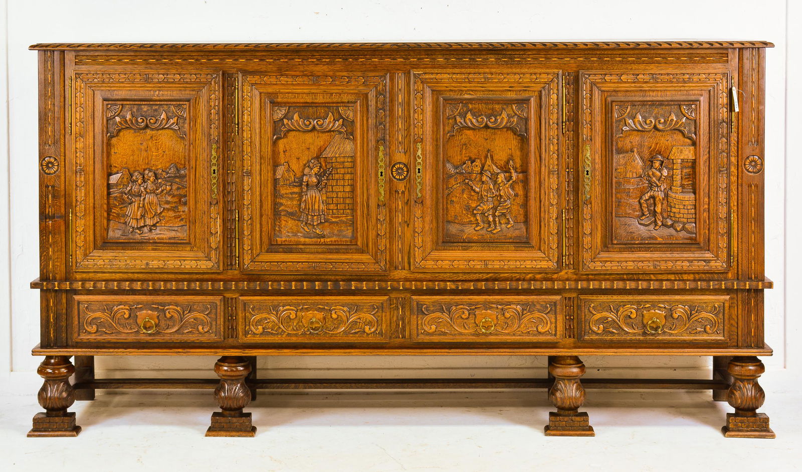 Breton Style Figural Carved Oak Sideboard / Buffet (1 of 7)