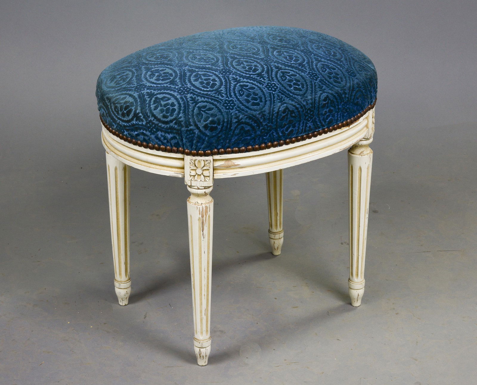 Louis XVI Style Blue Upholstered Stool (1 of 2)