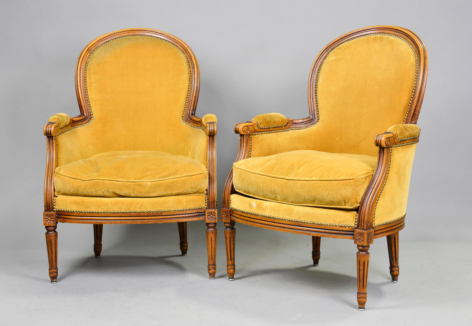 2 Louis XV Style Upholsterd Arm Chairs: 2 French Louis XV Style Upholsterd Arm Chairs - 39 in tall x 26 x 20 each