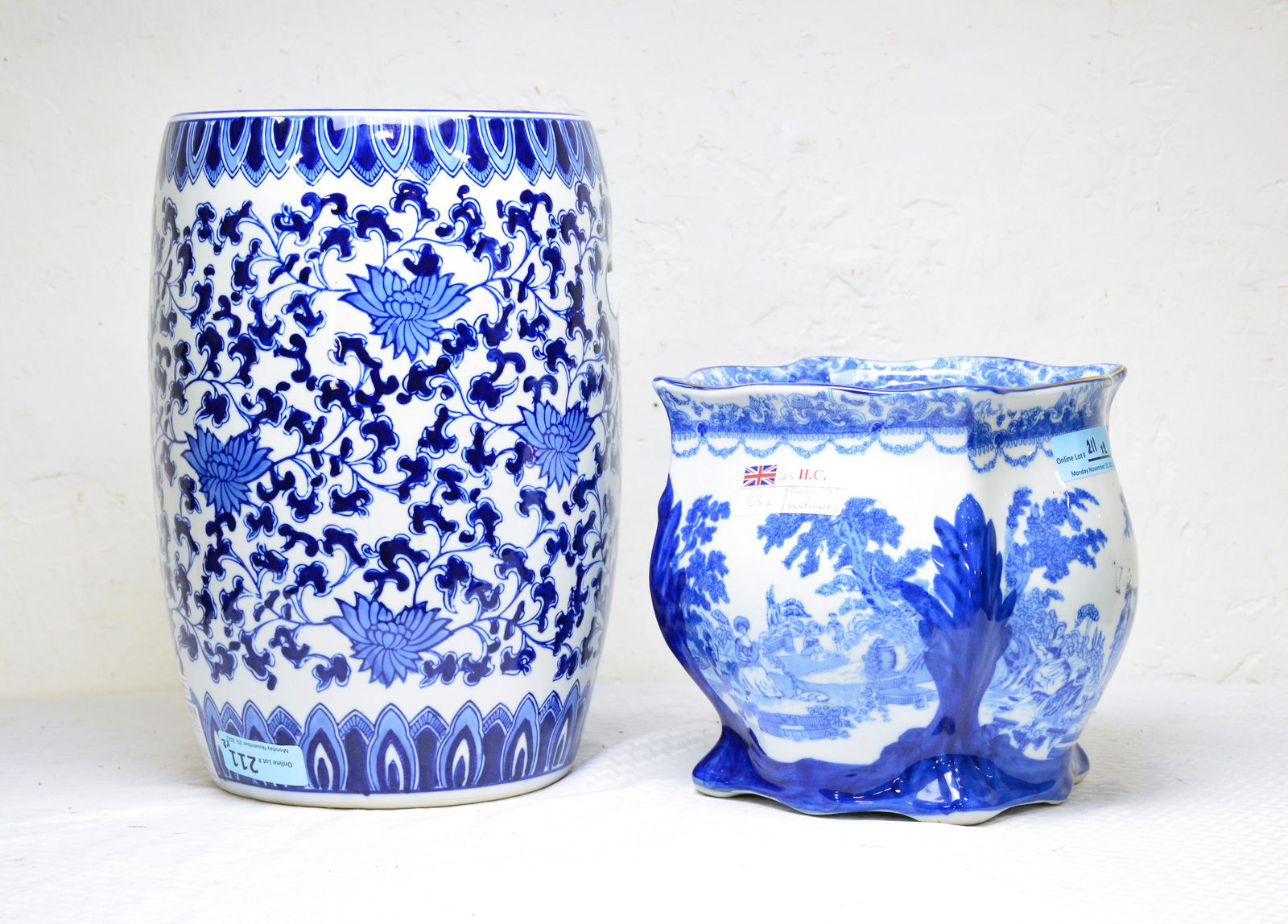 Blue & White Garden Stool & Jardiniere / Pot (1 of 1)